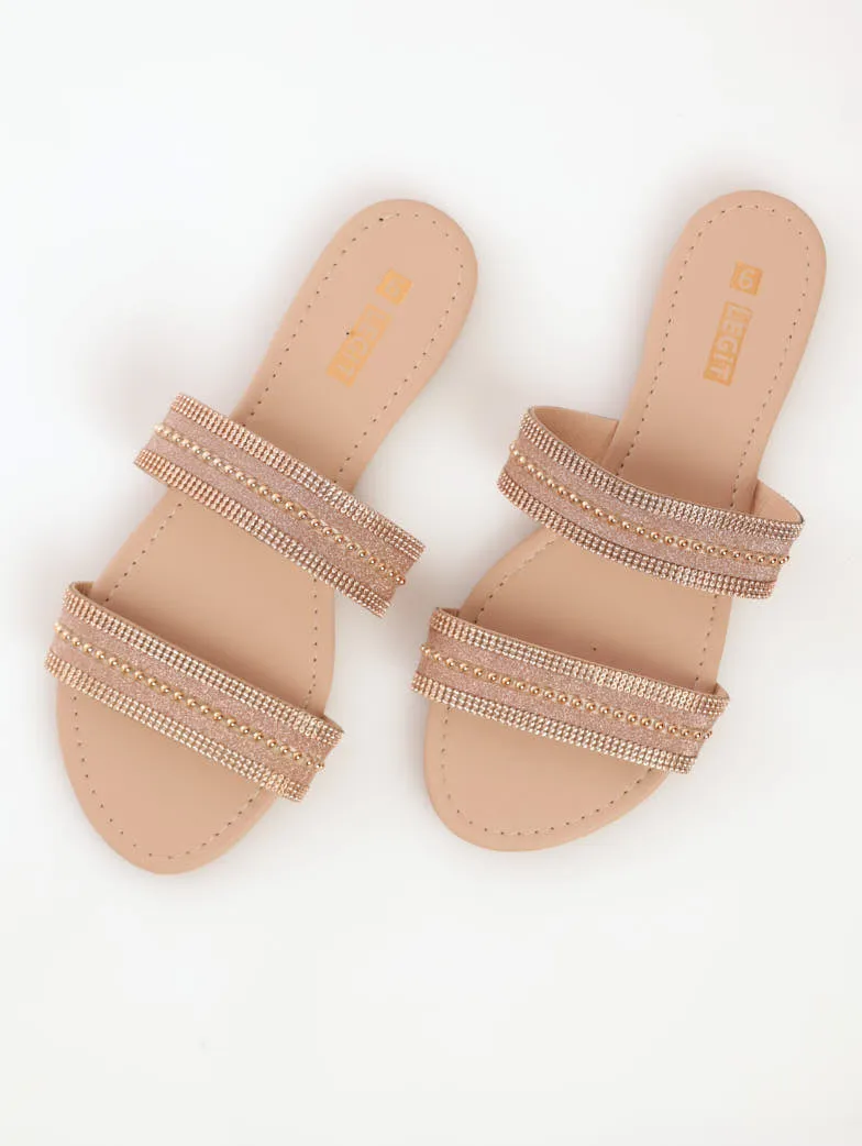 Glitter Stud Double Strap Mule Sandal - Rose Gold
