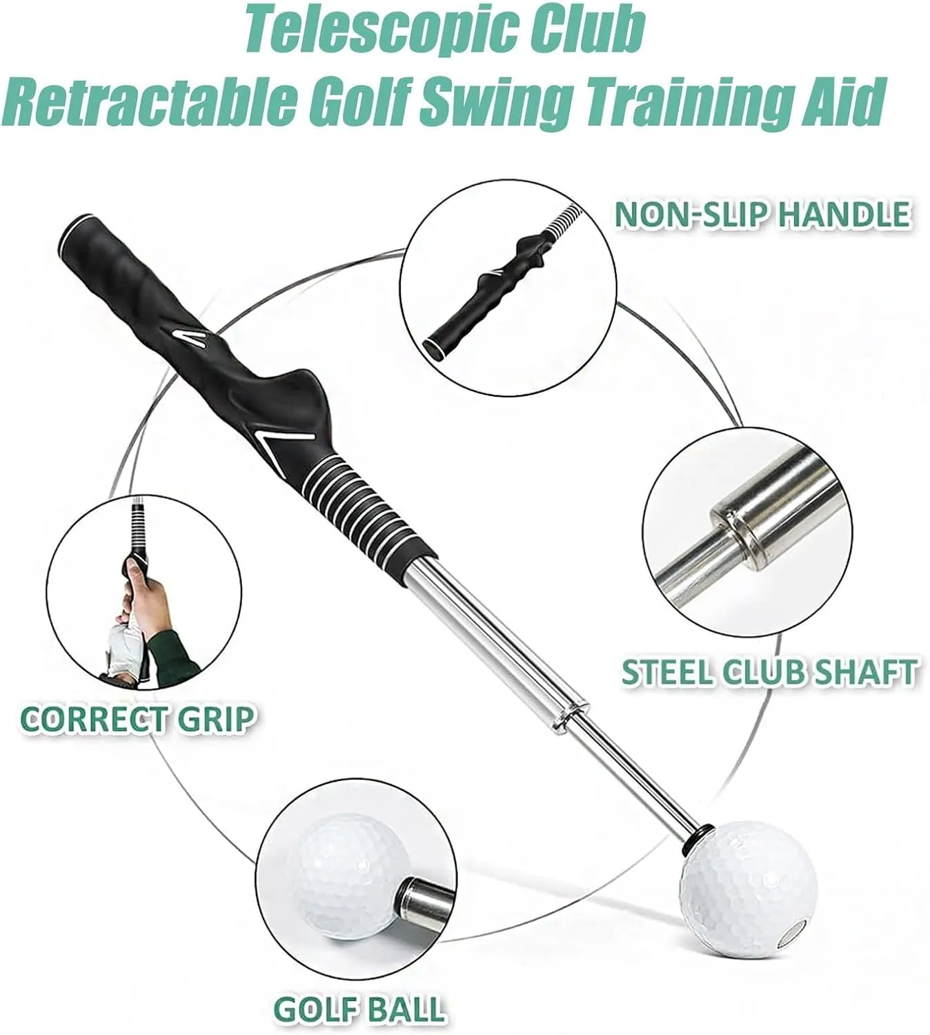 Gloryboom Golf, Telescopic Club, Retractable Golf Swing Training Aid, Golf Grip Trainer with Click Feedback, Portable Swing Trainer, for Right-Handed and Left-Handed Golfers for Beginners