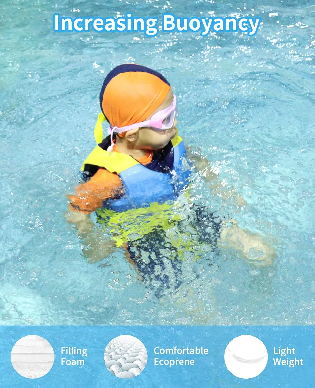 Gogokids Toddler Swim Vest, Kids Floaties for Boys Girls 20-30-40-50-60-70 pounds, Float Jacket with Adjustable Safety Strap, Pool Floation Swimwear for Children, Age 1-9 Years