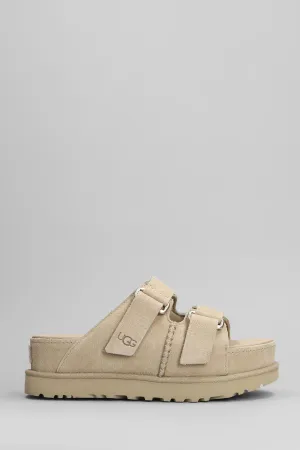 Goldenstar Hi Slipper-Mule in beige suede