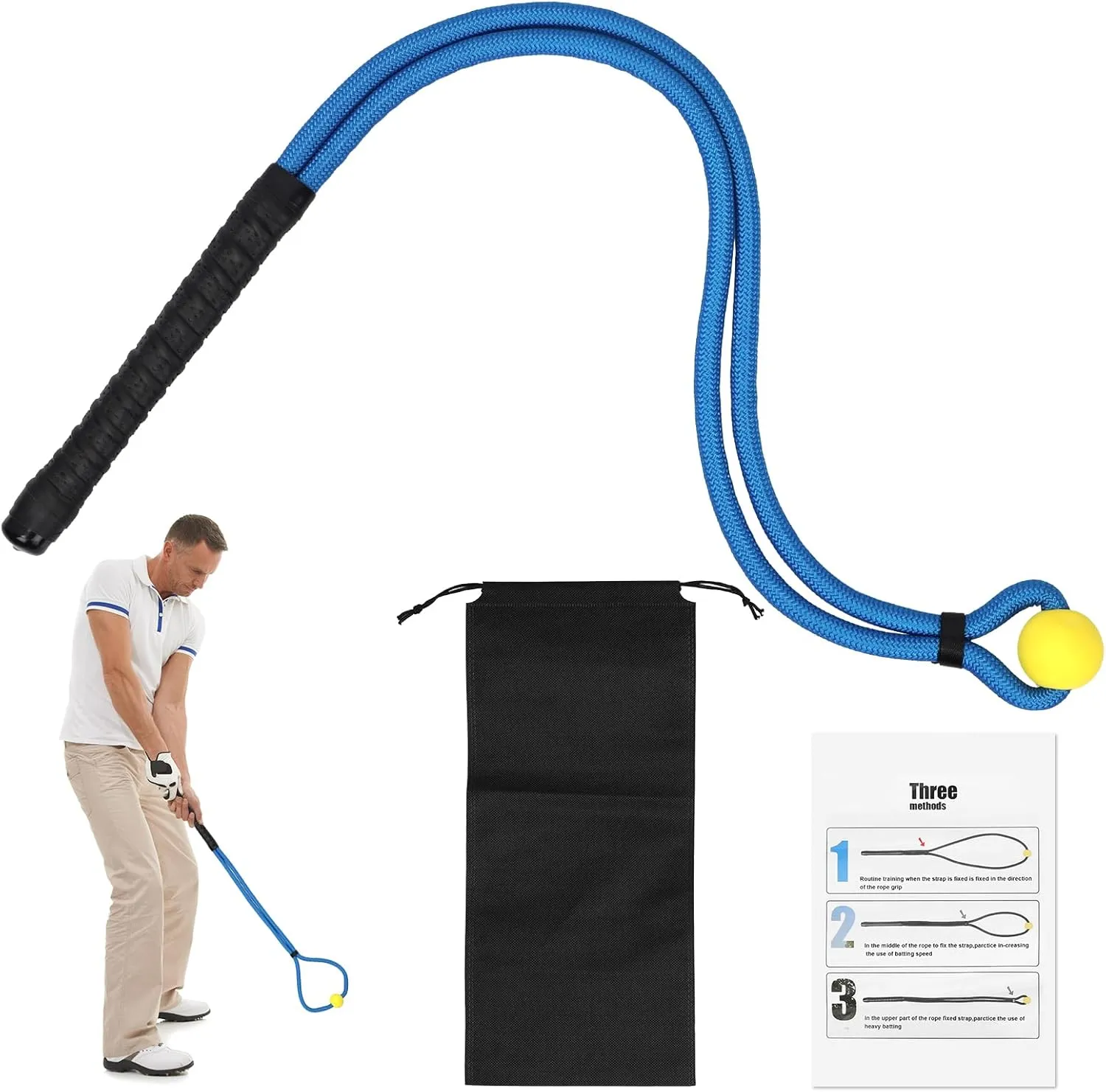 Golf Rope Swing Trainer, Professional Portable Golf Rope Swing Training Accessory with Storage Bag Warm-up Equipment for Golfers Strength Control & Speed Improvement (Blue)