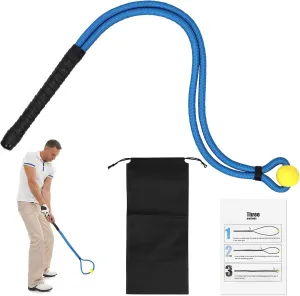 Golf Rope Swing Trainer, Professional Portable Golf Rope Swing Training Accessory with Storage Bag Warm-up Equipment for Golfers Strength Control & Speed Improvement (Blue)