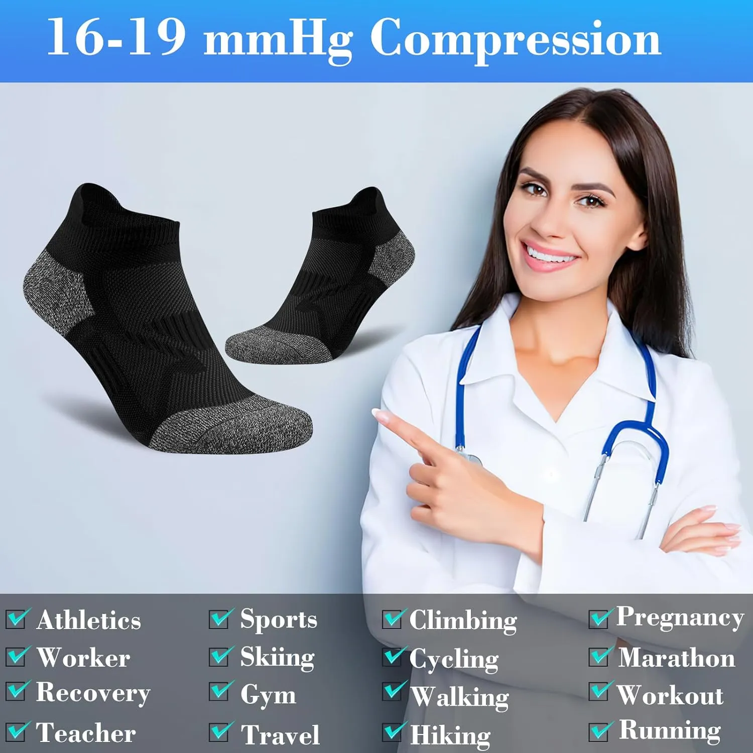 Gonii Compression Athletic Socks Cushioned Anti-Blister Comfort Fit Ankle Socks 5-6 Pairs