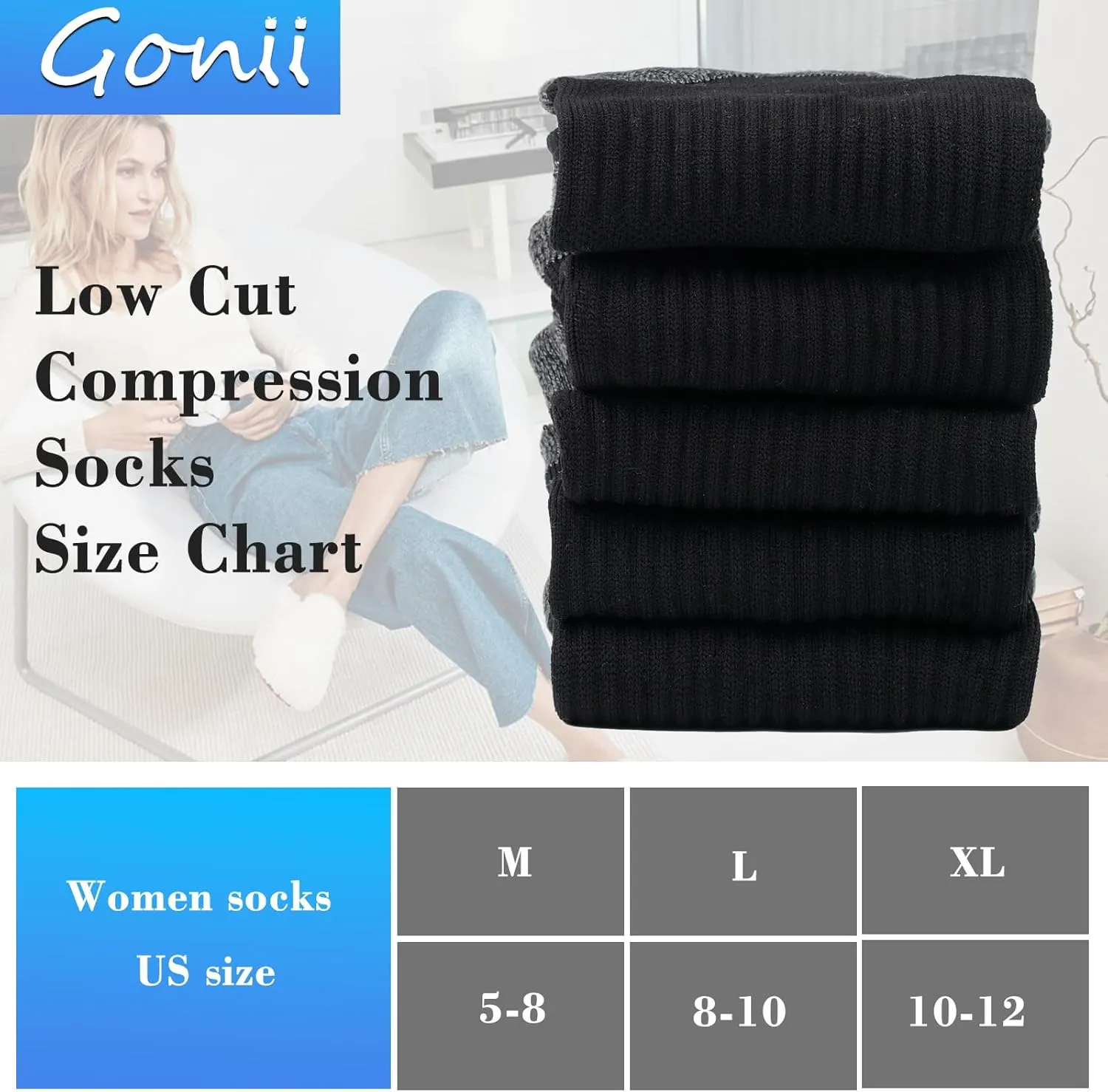 Gonii Compression Athletic Socks Cushioned Anti-Blister Comfort Fit Ankle Socks 5-6 Pairs