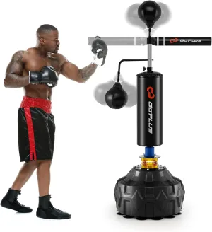 Goplus Boxing Speed Trainer, Freestanding Punching Bag 360° Spinning Bar with 2 Reflex Speed Balls, Shock Absorbers, Fillable Base, Height Adjustable Boxing Training Equipment for Teens Adults
