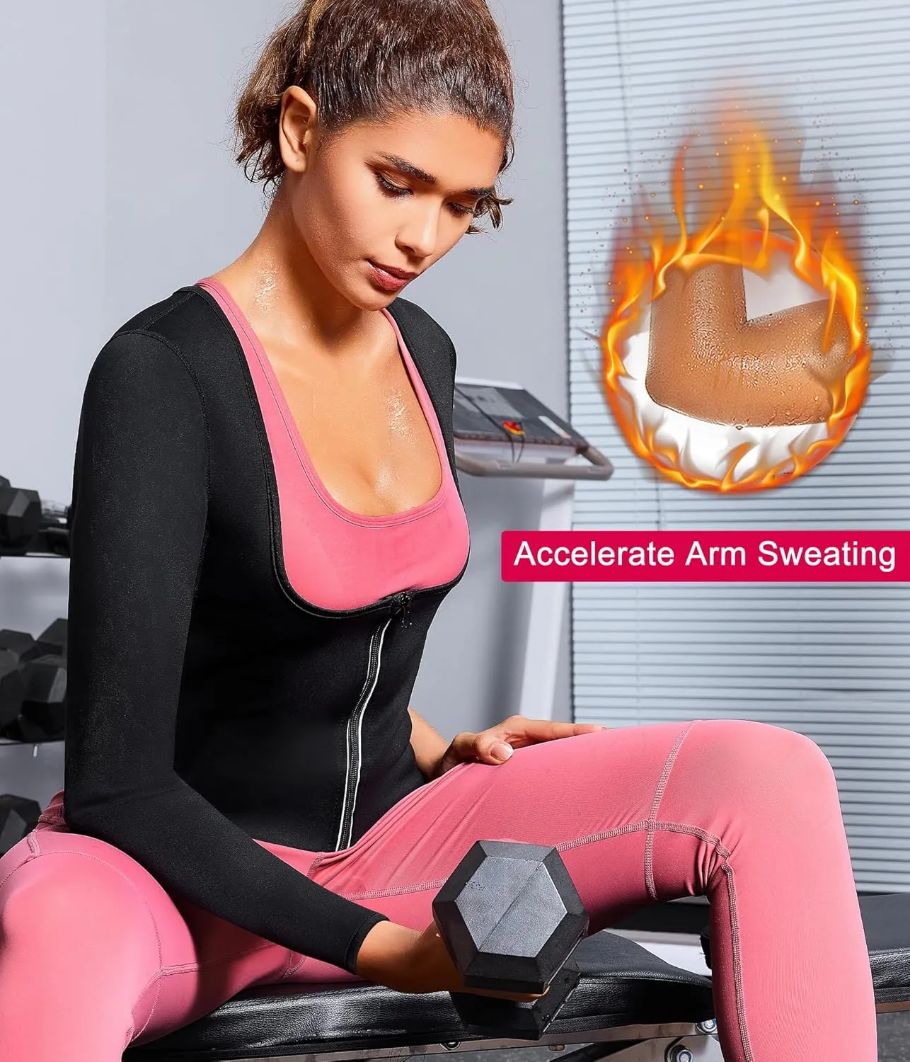 Gotoly Women Waist Trainer Hot Neoprene Shirt Sauna Suit Sweat Body Shaper Jacket Top Zipper Long Sleeve
