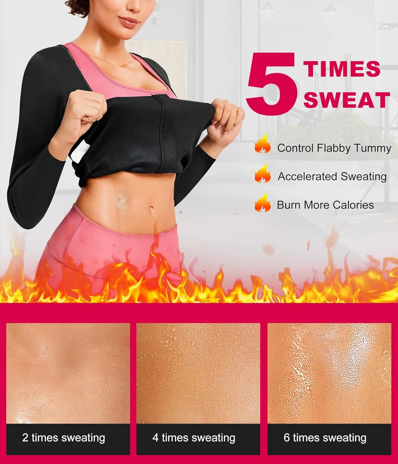 Gotoly Women Waist Trainer Hot Neoprene Shirt Sauna Suit Sweat Body Shaper Jacket Top Zipper Long Sleeve