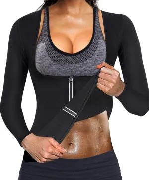Gotoly Women Waist Trainer Hot Neoprene Shirt Sauna Suit Sweat Body Shaper Jacket Top Zipper Long Sleeve