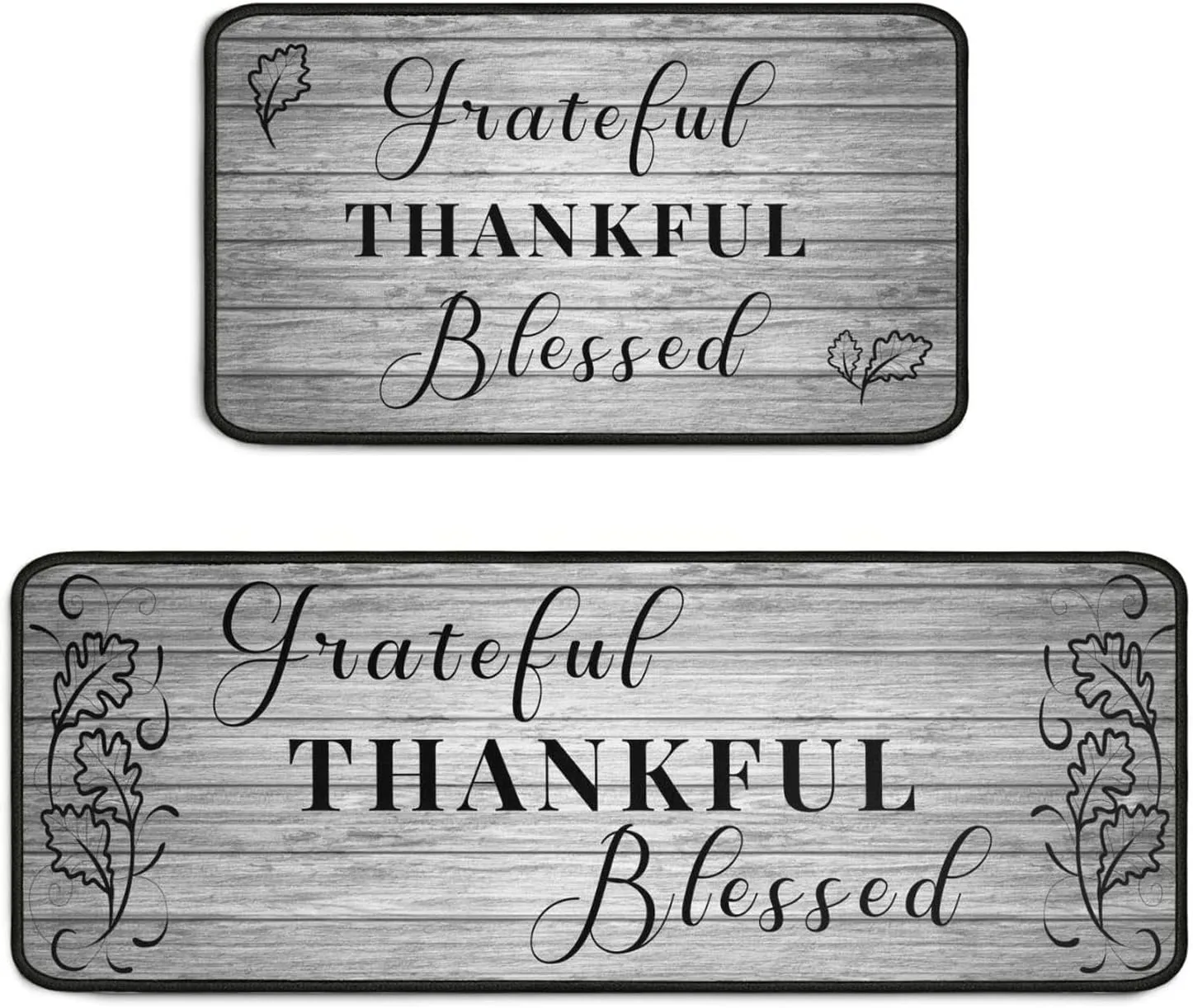 Grateful Thankful Blessed Kitchen Rugs Set of 2 Grey Non-Slip Kitchen Rug and Mat Cushioned Comfort Kitchen Standing Rug for Kitchen Floor Farmhouse Thanksgiving Decor 17"x47" 17"x30"
