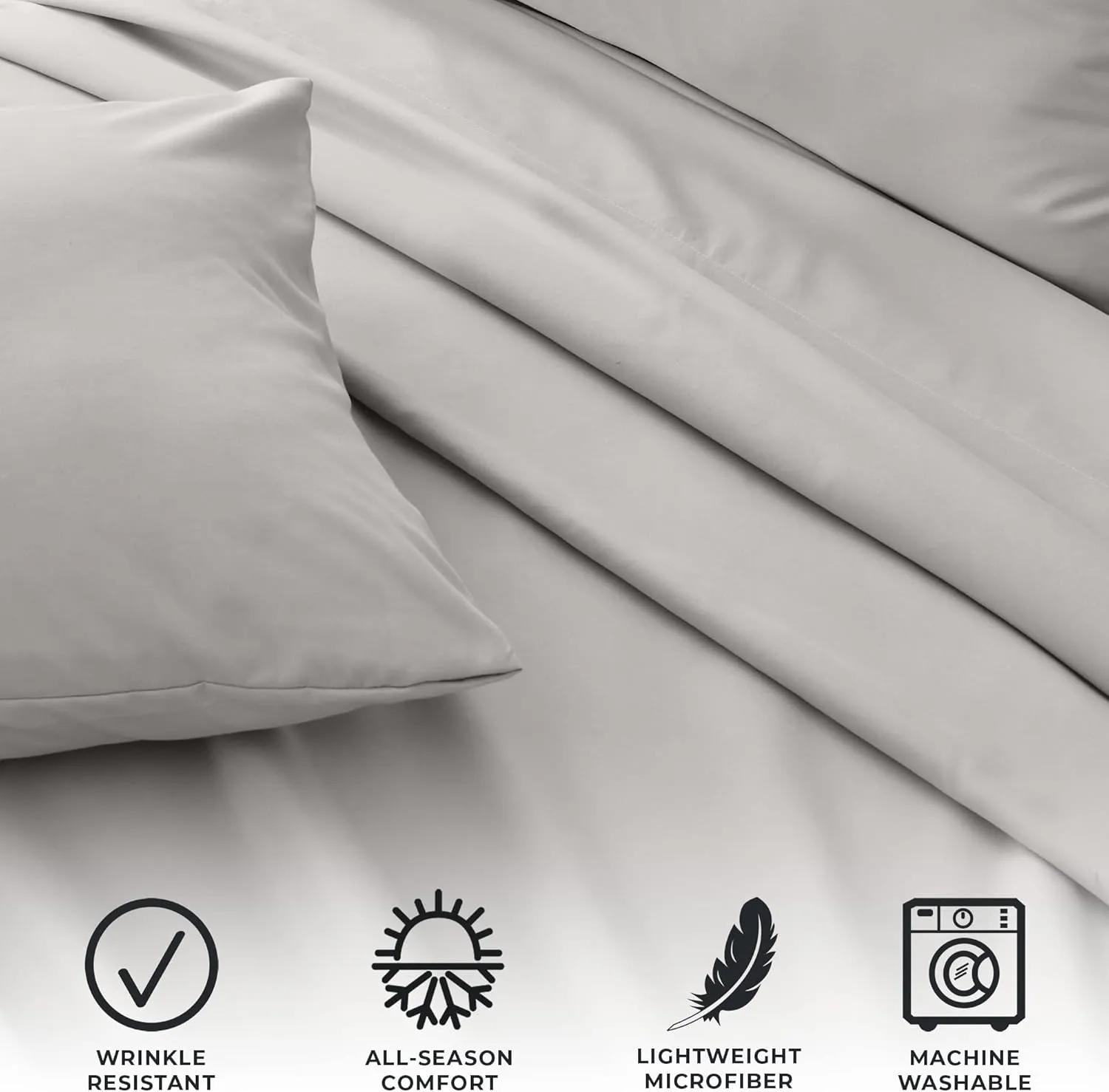 Great Bay Home 3-Piece Twin Gray Microfiber Sheet Set | Ultra-Soft, Brushed Bedding Sheets & Pillowcases - Wrinkle & Fade Resistant, All-Season Bed Sheets for Bed (Twin, Gray)