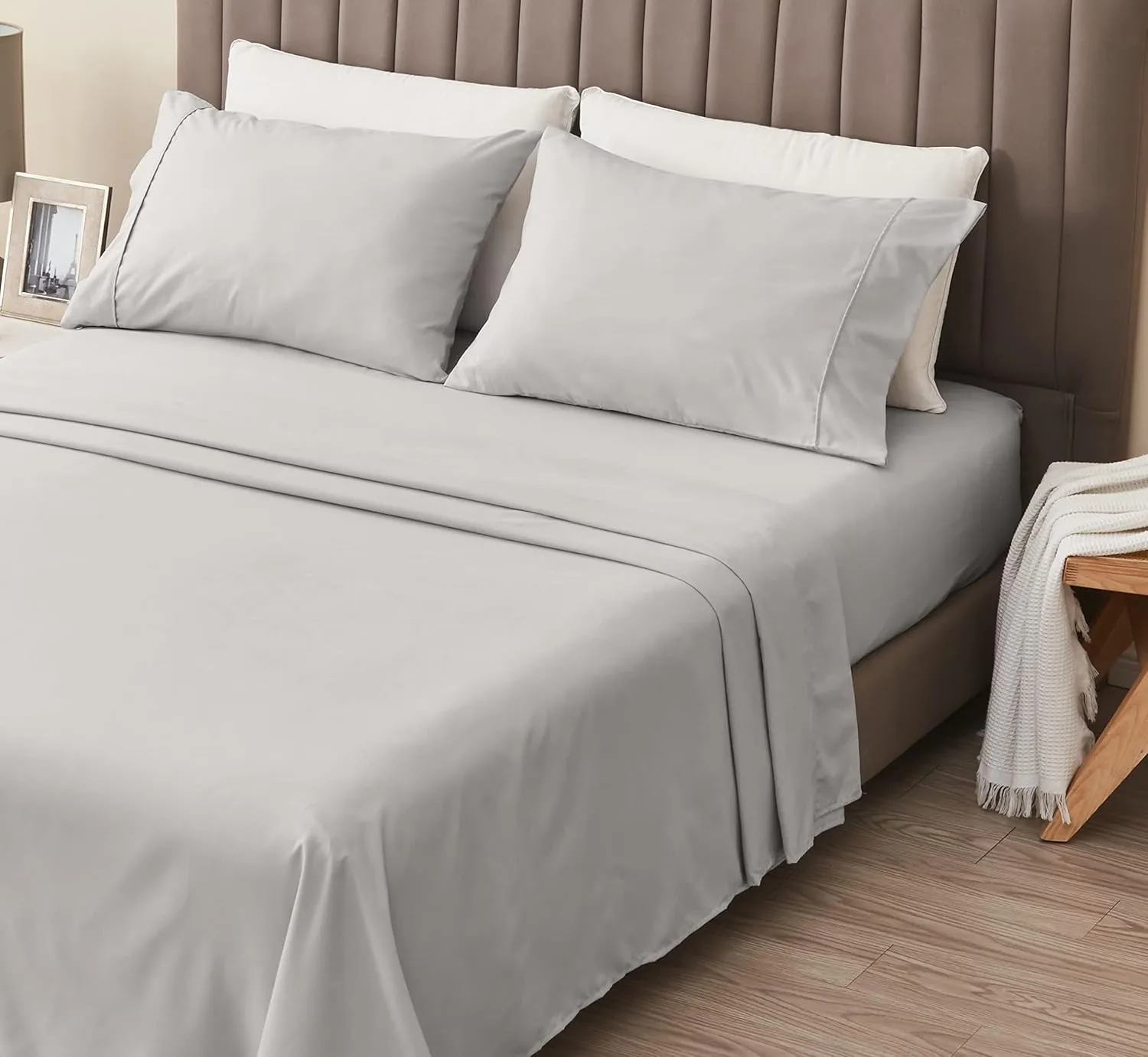 Great Bay Home 3-Piece Twin Gray Microfiber Sheet Set | Ultra-Soft, Brushed Bedding Sheets & Pillowcases - Wrinkle & Fade Resistant, All-Season Bed Sheets for Bed (Twin, Gray)