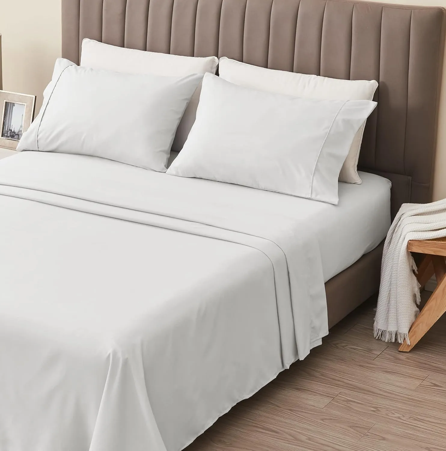 Great Bay Home 4-Piece Full White Microfiber Sheet Set | Ultra-Soft, Brushed Bedding Sheets & Pillowcases - Wrinkle & Fade Resistant, All-Season Bed Sheets for Bed (Full, White)
