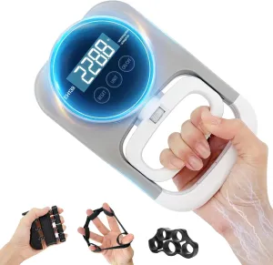 Grip Strength Trainer Hand Gripper - Grip Strength Tester Hand Dynamometer Handheld Meter LED Display Comfortable 265 Lbs / 120 Kgs Finger Strengthener for Sports Home School Gym Use