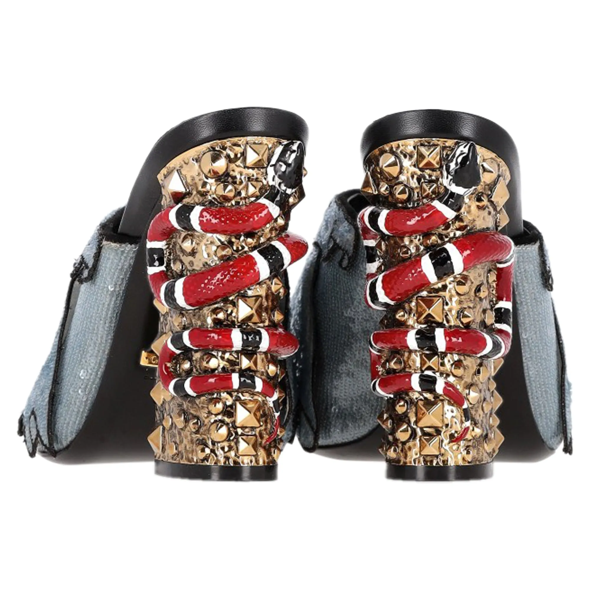 Gucci Trompe L'Oeil Sequin Ruffle Block Heel Mule Sandals in Blue Silk