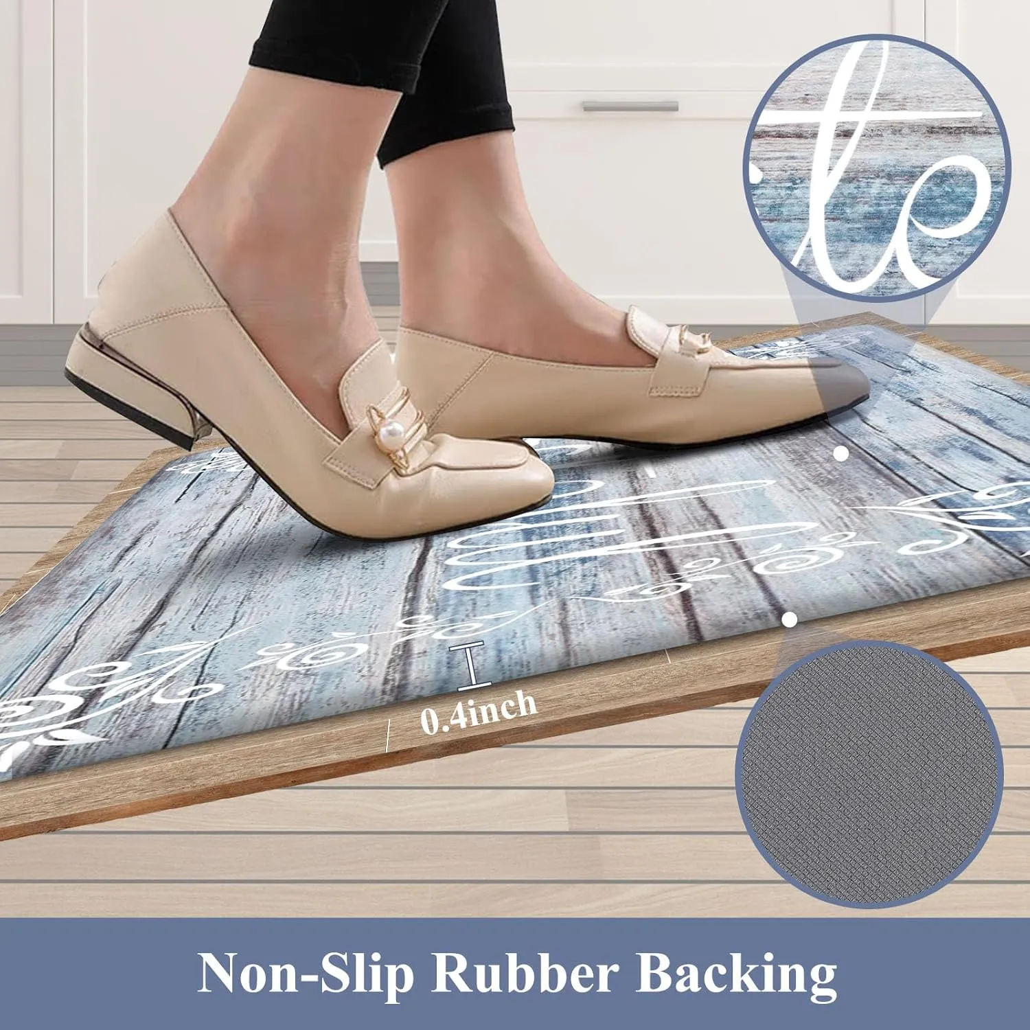HEBE Anti Fatigue Kitchen Mat Set of 2 Non Slip Cushioned Kitchen Mats for Floor Waterproof Farmhouse Kitchen Rugs and Mats Set Comfort Standing Desk Mat Carpet for Sink,Office,Laundry