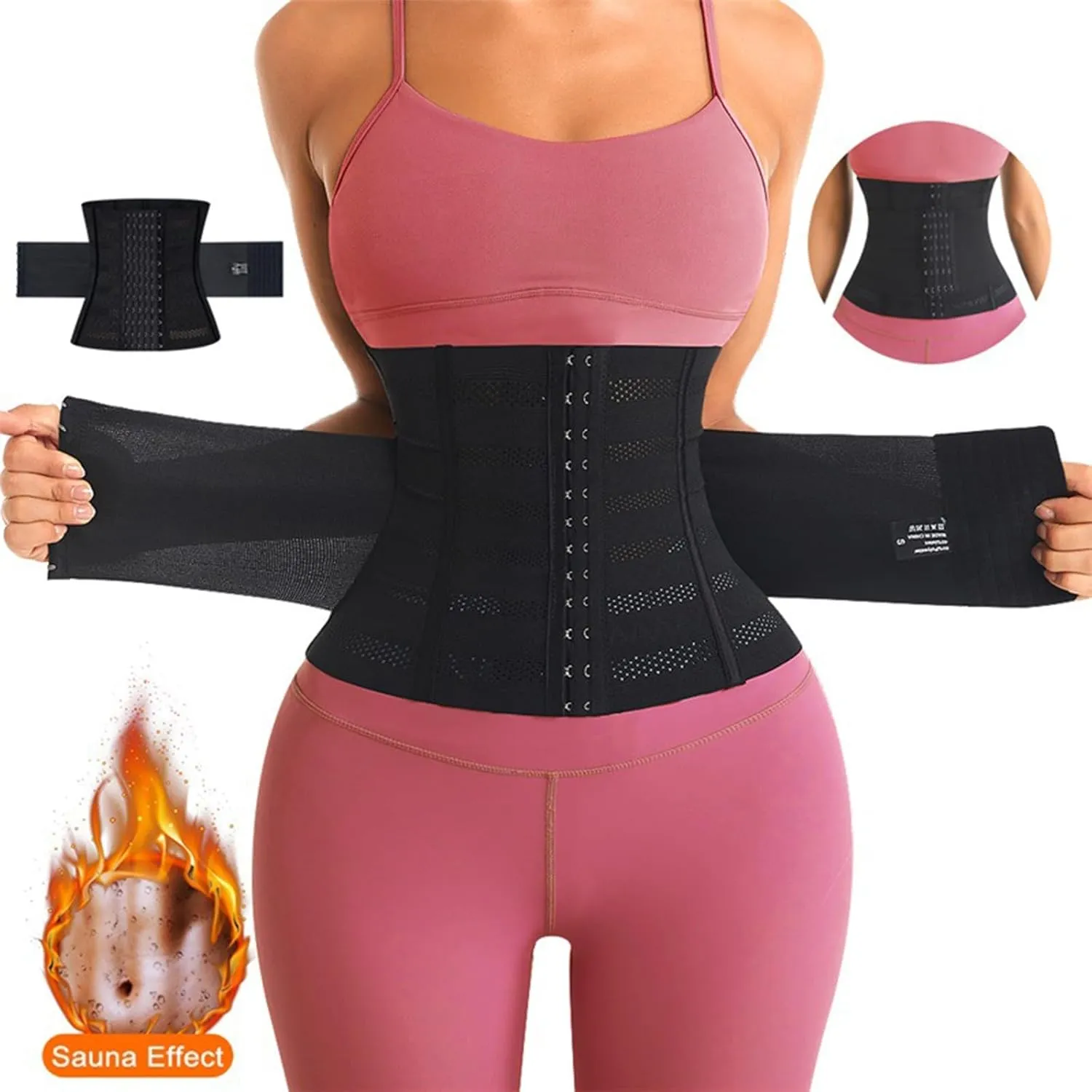 HGps8w Women's Waist Trainer Belt Shapewear Waist Trimmer Ab Belt Tummy Control Body Shaper for Men Fitness Exercise