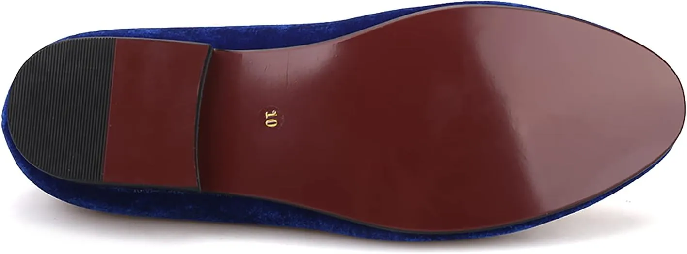 HI&HANN Men's Embroidered Velvet Loafer Shoes Slip-on Loafer Round Toes Smoking Slipper