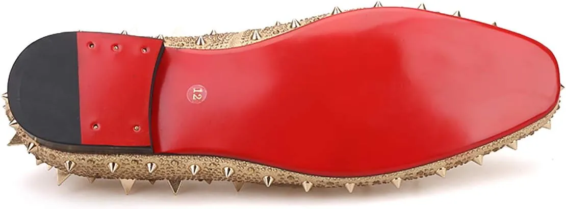 HI&HANN Spikes and Diamonds Men's Glitter Leather Shoes Slip-on Loafer Smoking Slipper