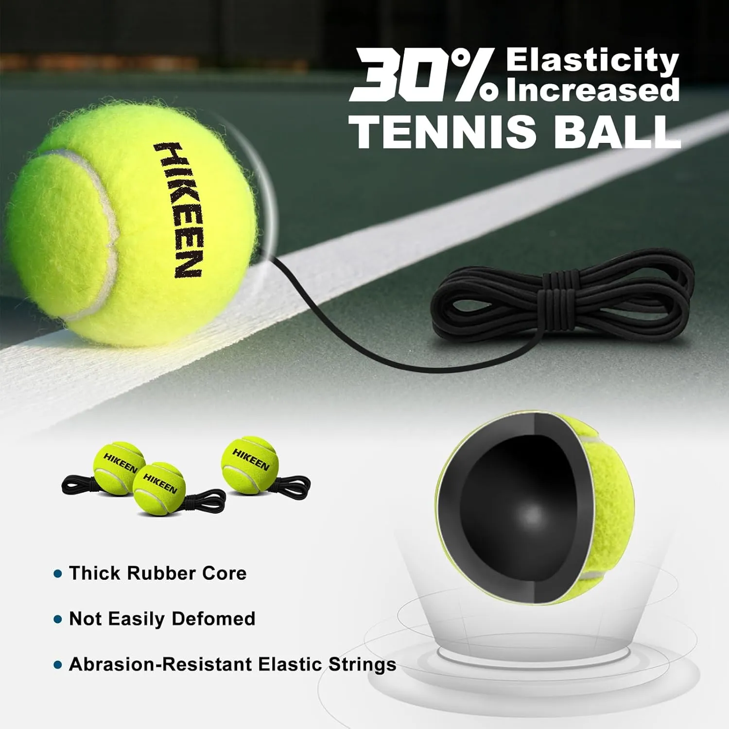 Hikeen Premium Tennis Trainer Rebound with Metal Base,Portable Solo Tennis Trainer Set with 3 Highly Elastic String Balls,Tennis Practice Equipment for Adult Kids and Beginners