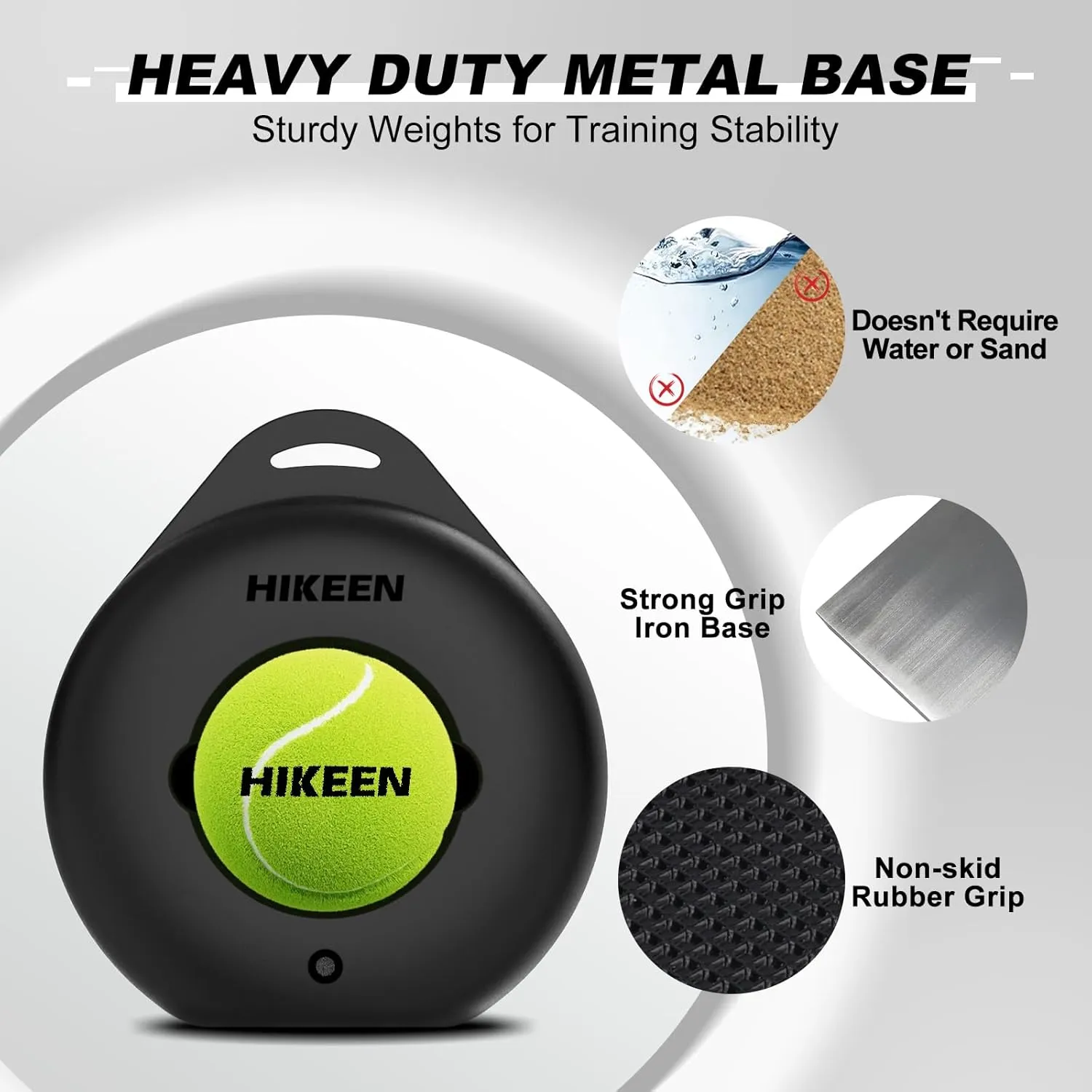 Hikeen Premium Tennis Trainer Rebound with Metal Base,Portable Solo Tennis Trainer Set with 3 Highly Elastic String Balls,Tennis Practice Equipment for Adult Kids and Beginners