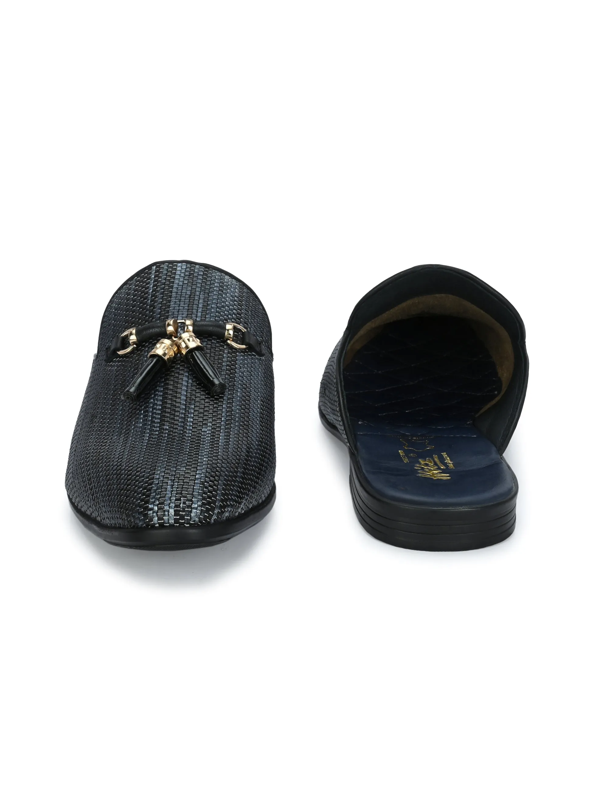 Hitz Men's Black Leather Half Shoes Ethnic Wear Mule Shoes