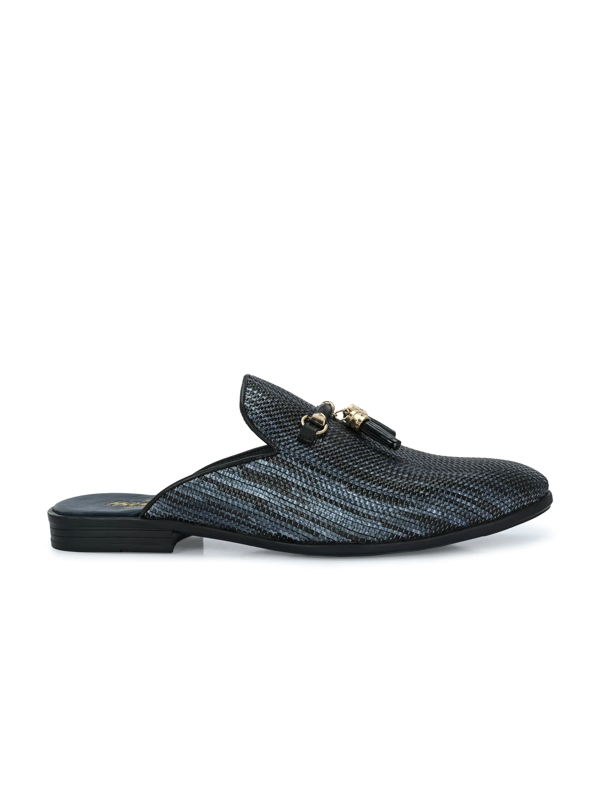 Hitz Men's Black Leather Half Shoes Ethnic Wear Mule Shoes