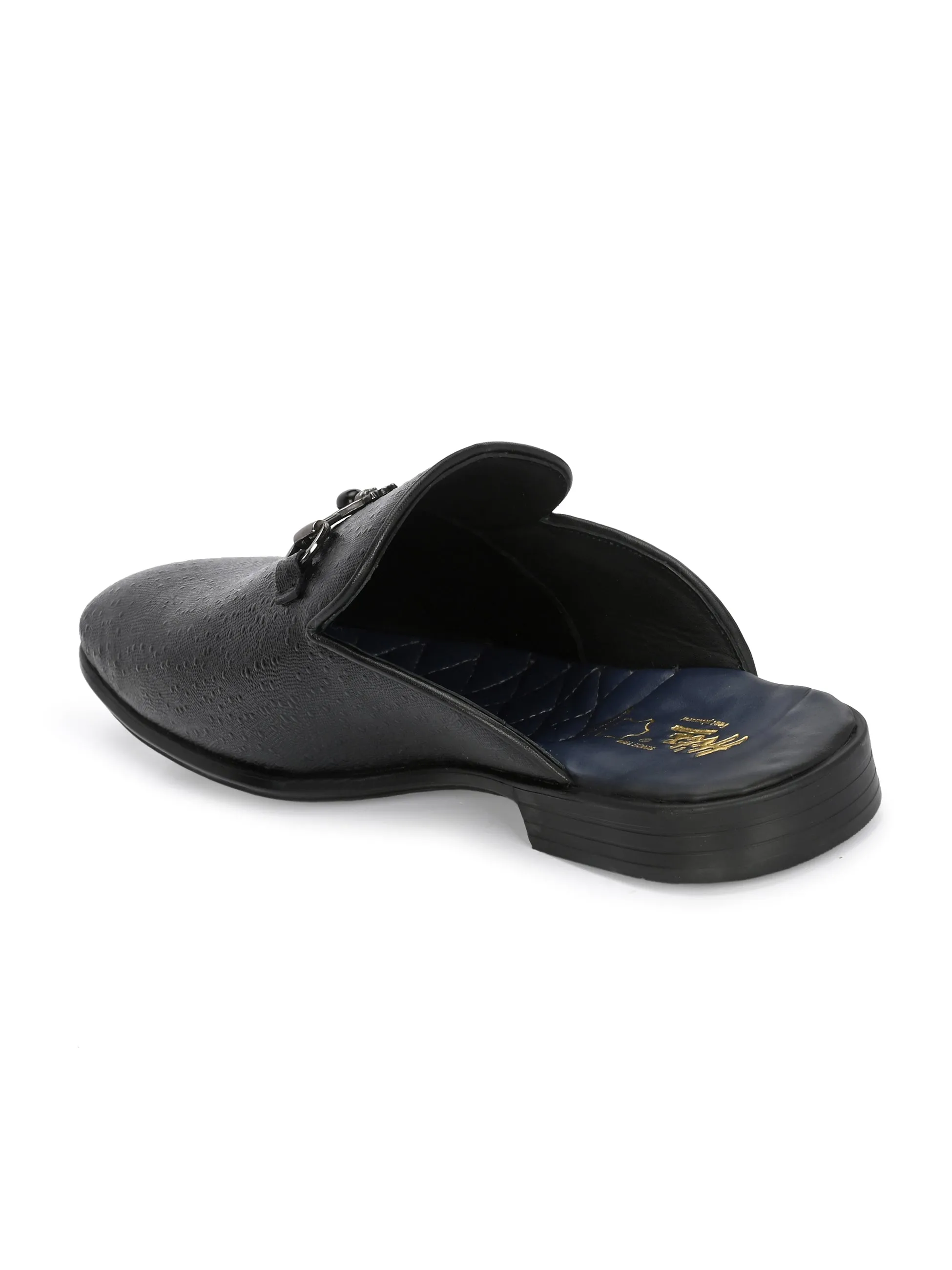 Hitz Men's Black Leather Half Shoes Ethnic Wear Mule Shoes