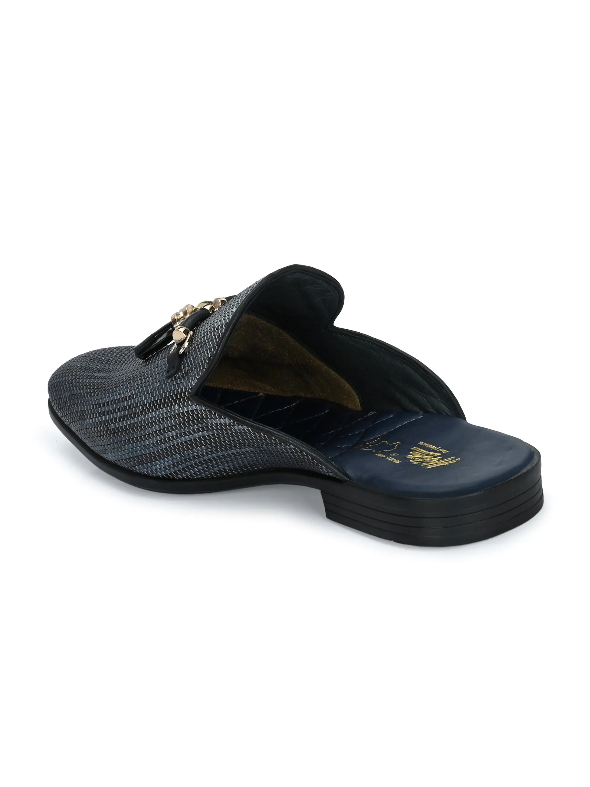 Hitz Men's Black Leather Half Shoes Ethnic Wear Mule Shoes