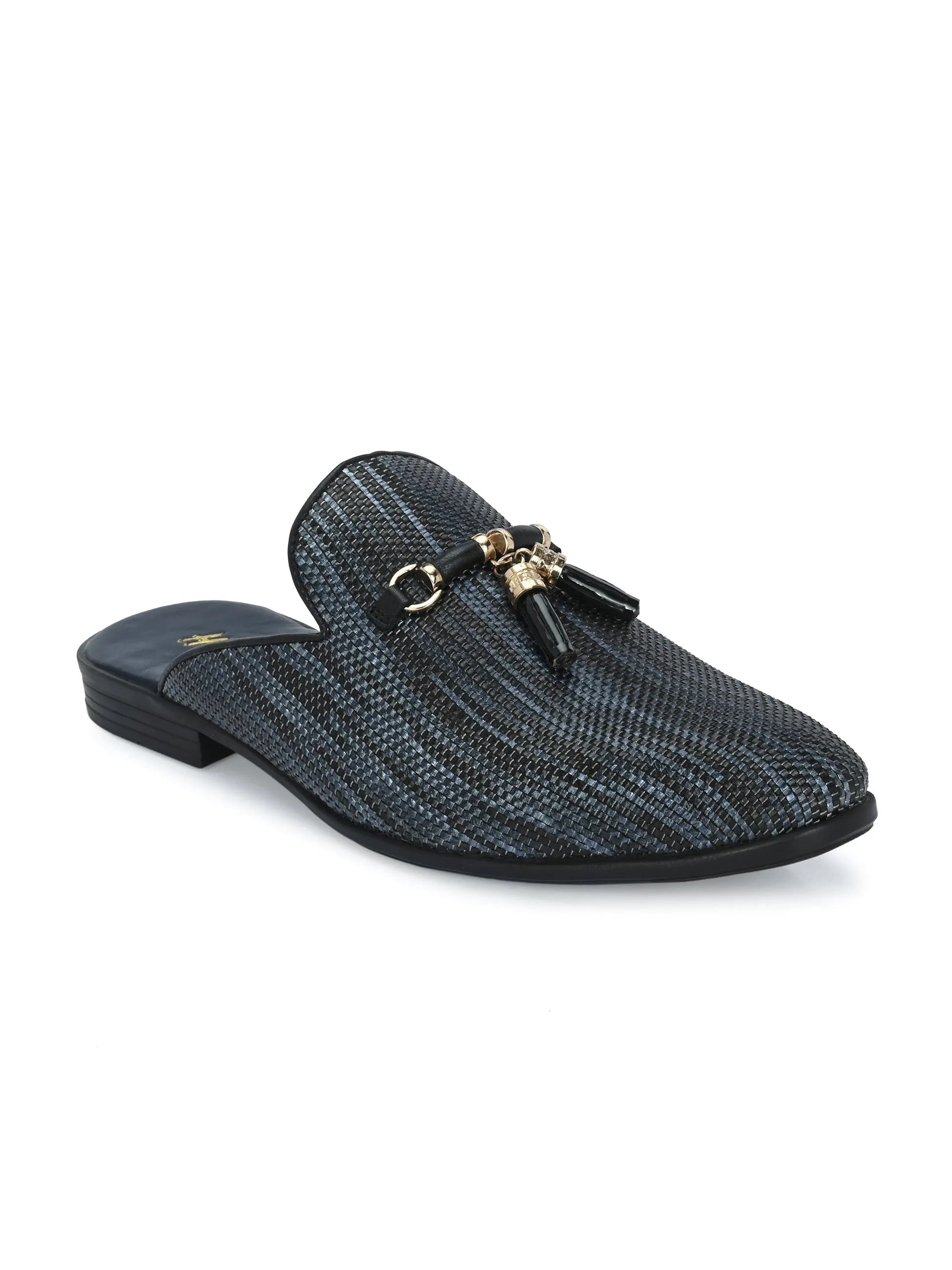 Hitz Men's Black Leather Half Shoes Ethnic Wear Mule Shoes