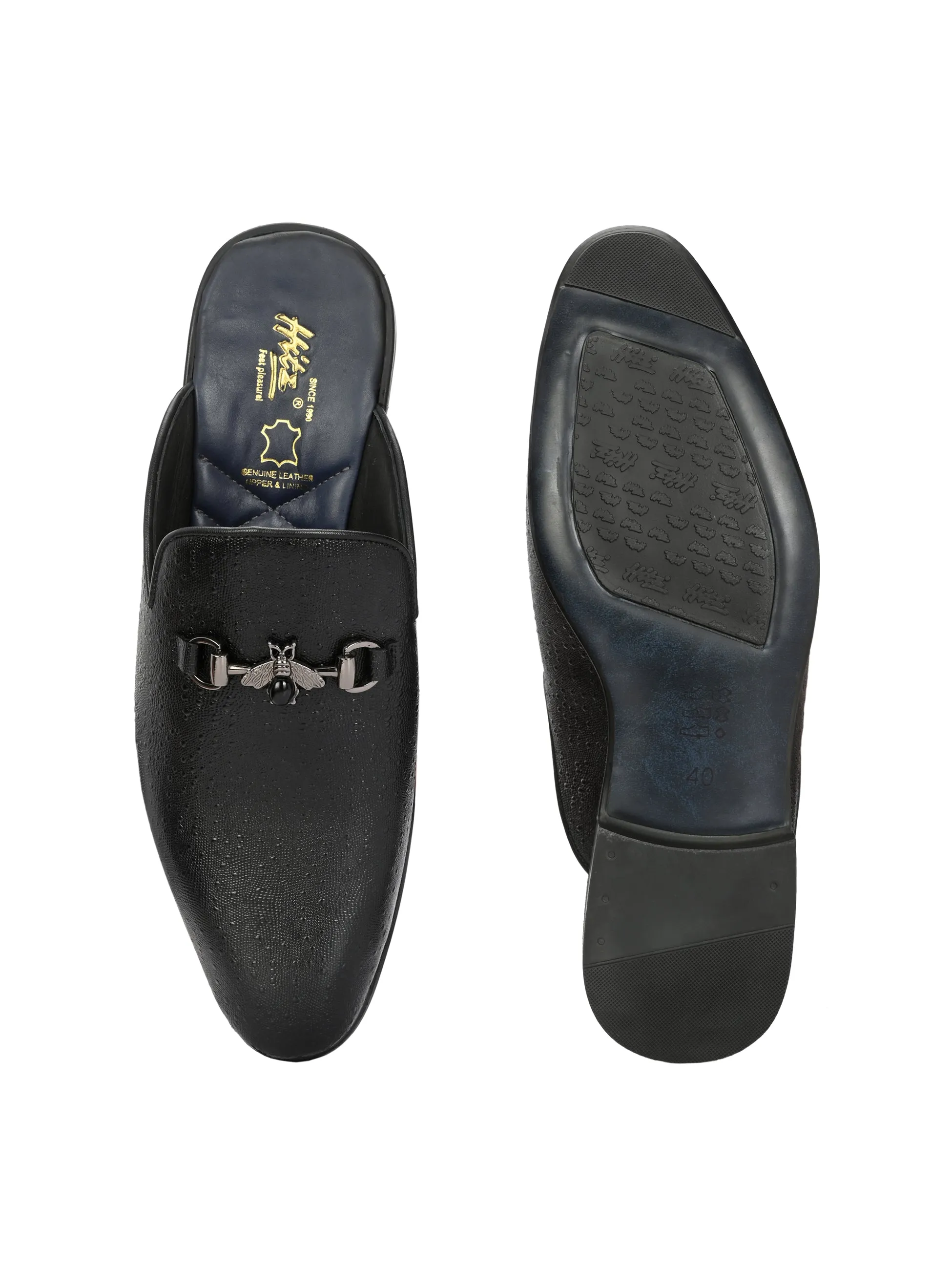 Hitz Men's Black Leather Half Shoes Ethnic Wear Mule Shoes