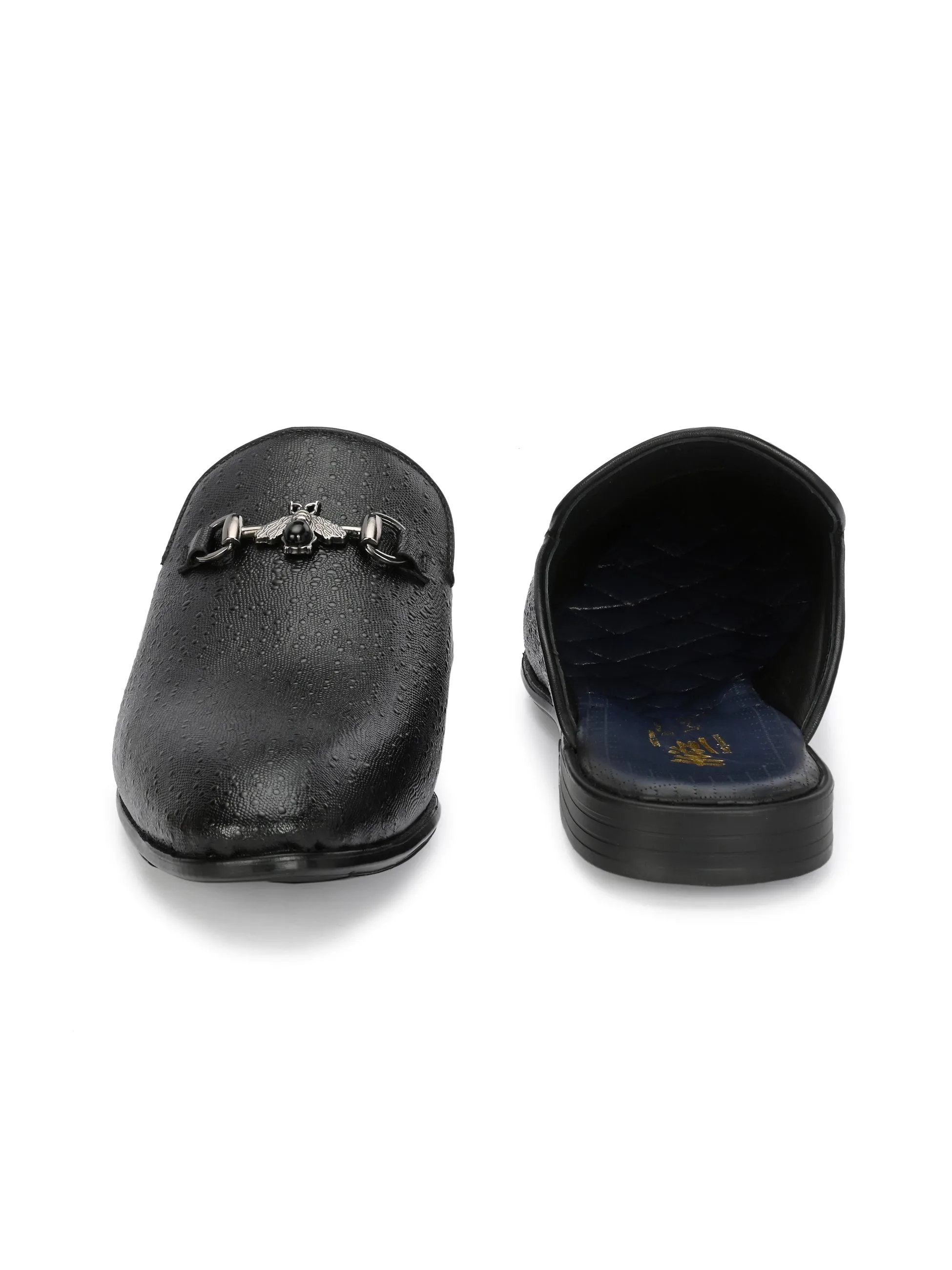 Hitz Men's Black Leather Half Shoes Ethnic Wear Mule Shoes