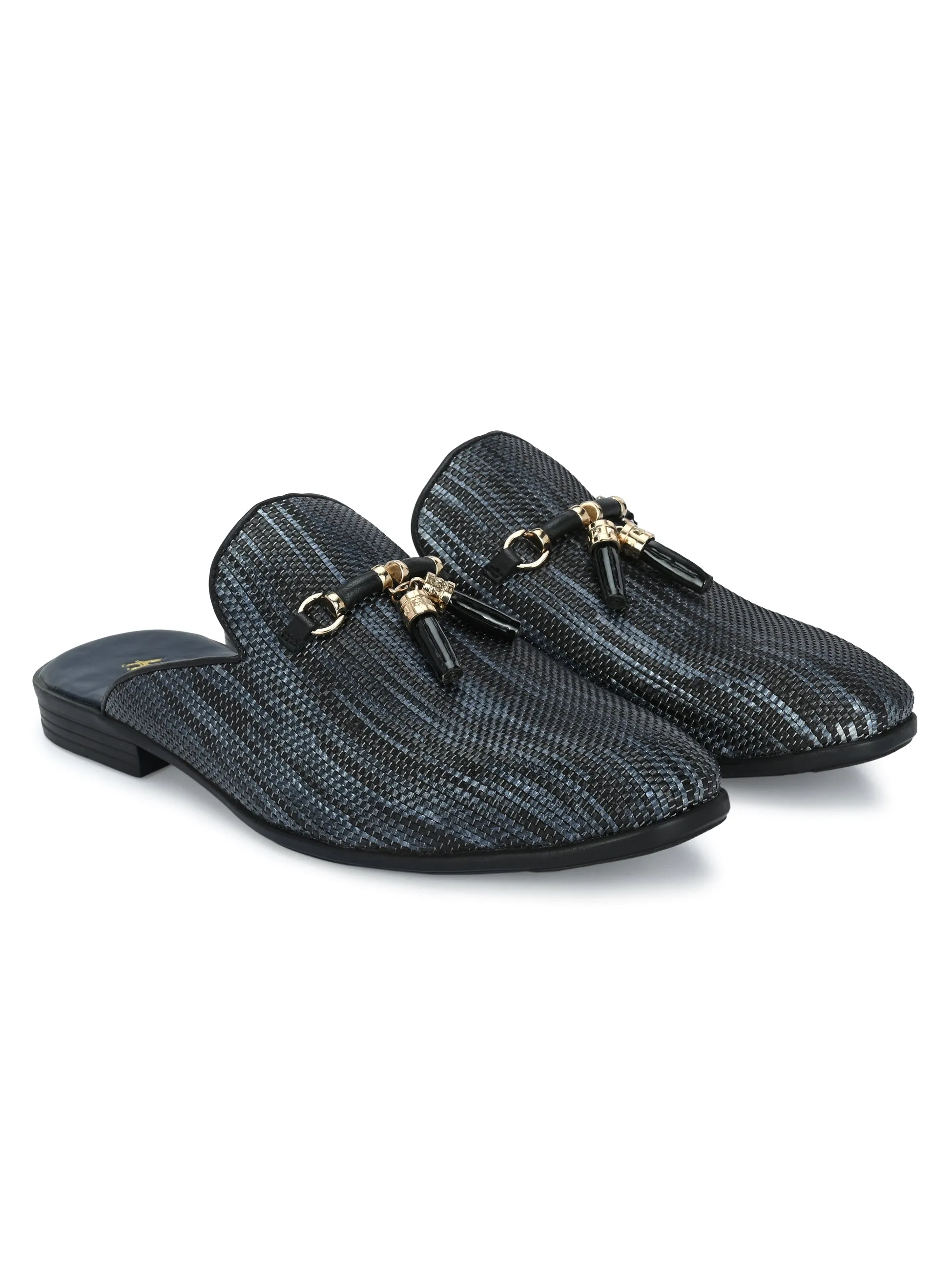 Hitz Men's Black Leather Half Shoes Ethnic Wear Mule Shoes