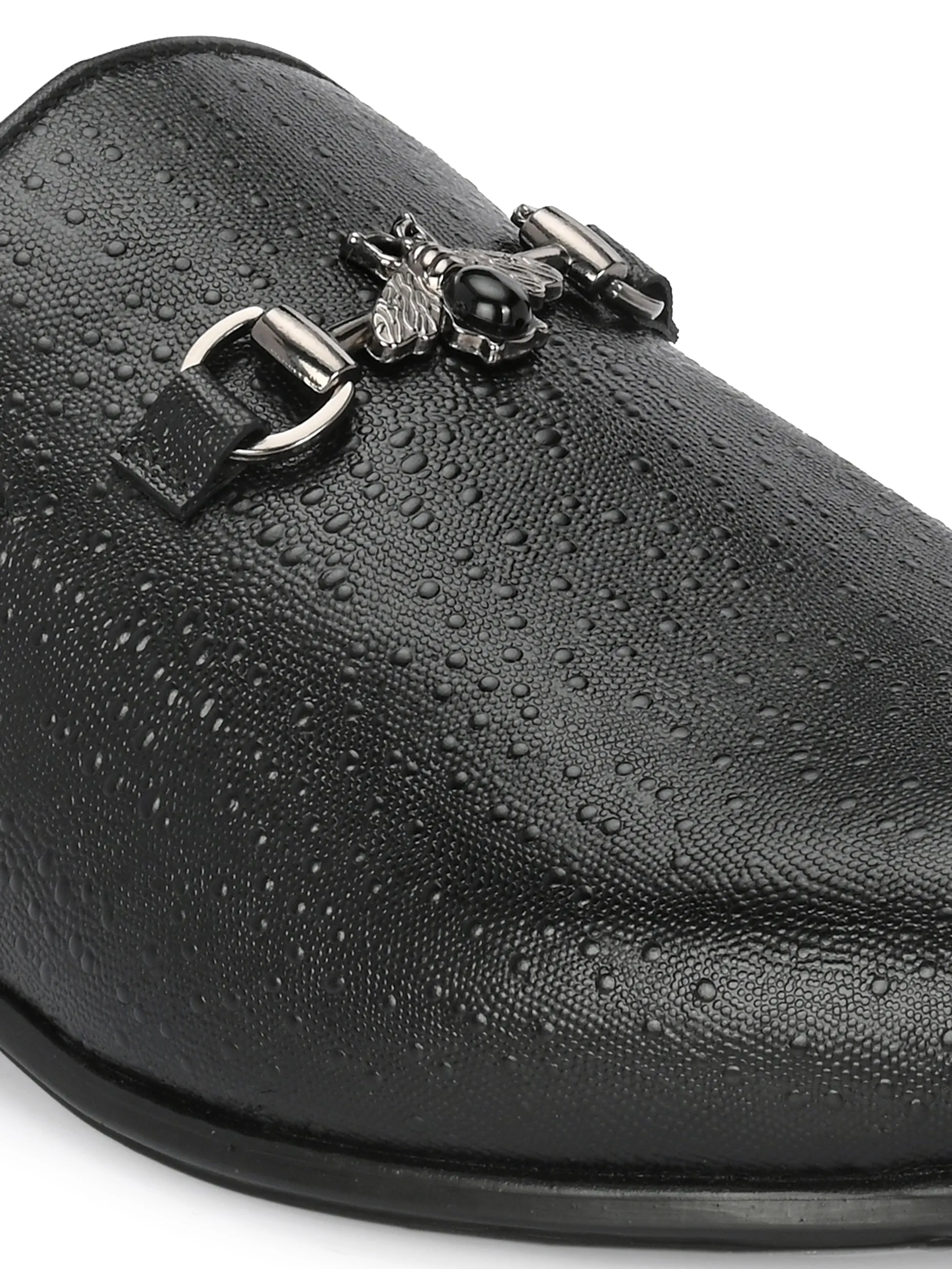 Hitz Men's Black Leather Half Shoes Ethnic Wear Mule Shoes