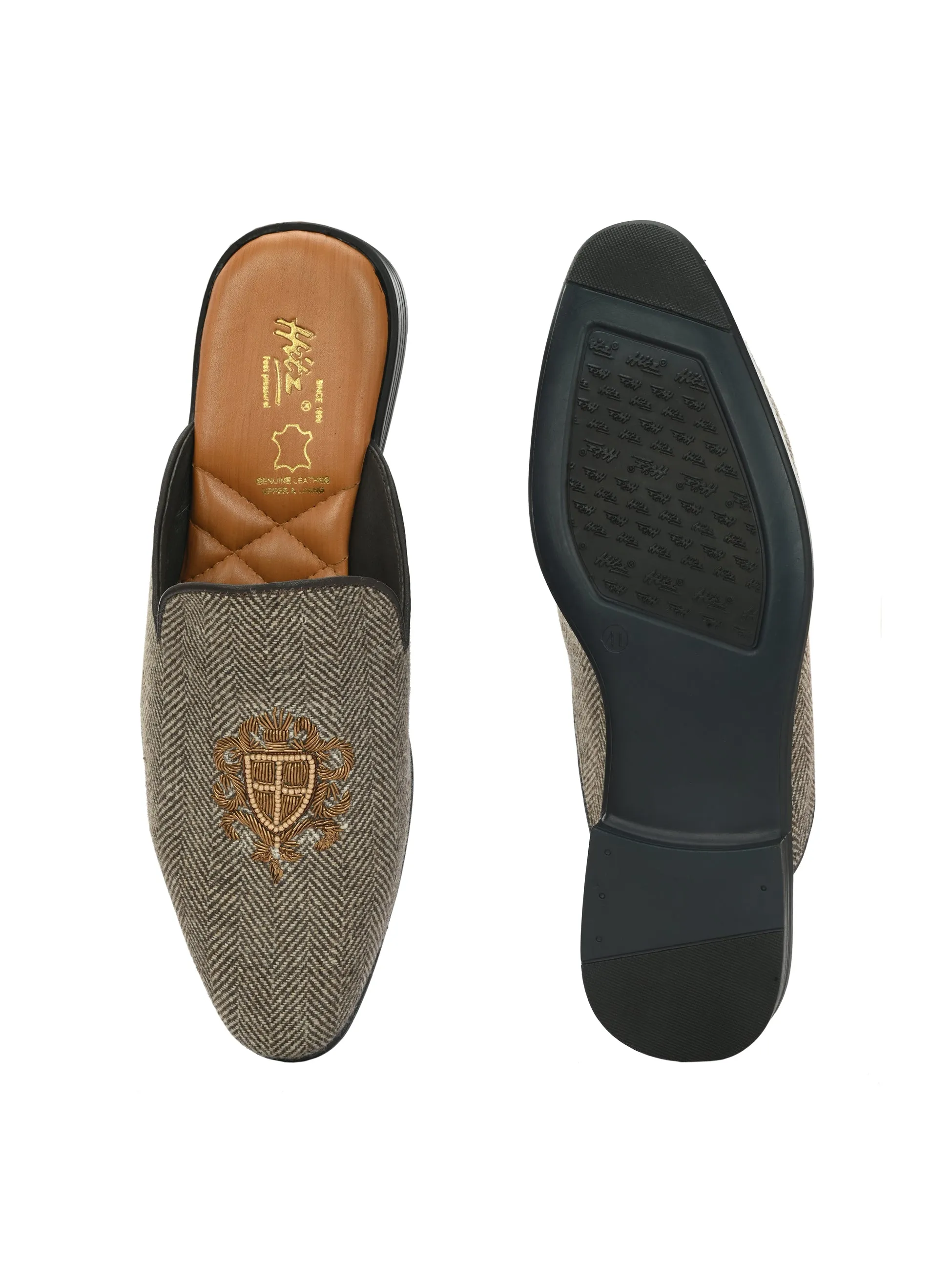 Hitz Men's Brown Leather Half Shoes Ethnic Wear Mule Shoes