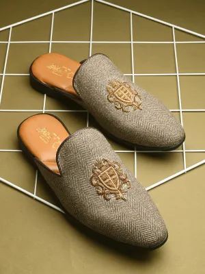 Hitz Men's Brown Leather Half Shoes Ethnic Wear Mule Shoes
