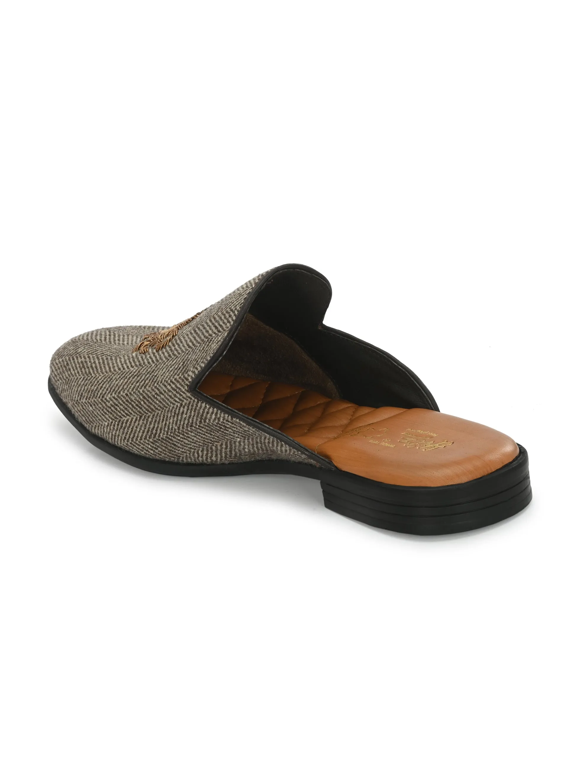 Hitz Men's Brown Leather Half Shoes Ethnic Wear Mule Shoes