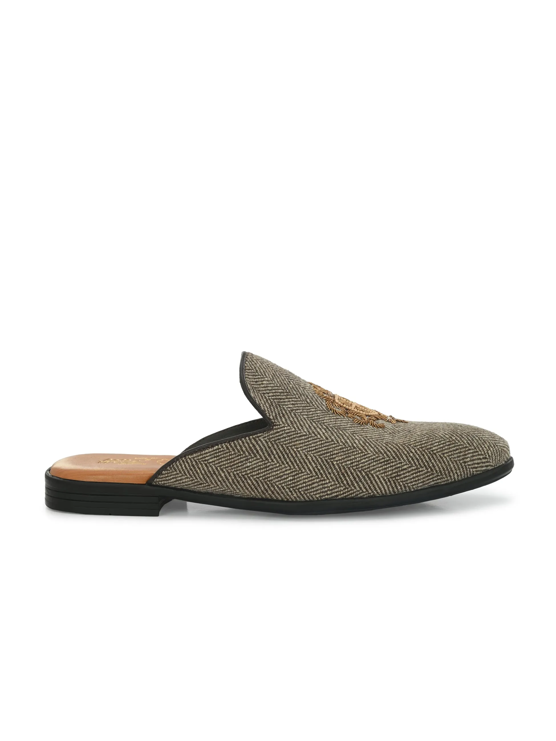 Hitz Men's Brown Leather Half Shoes Ethnic Wear Mule Shoes