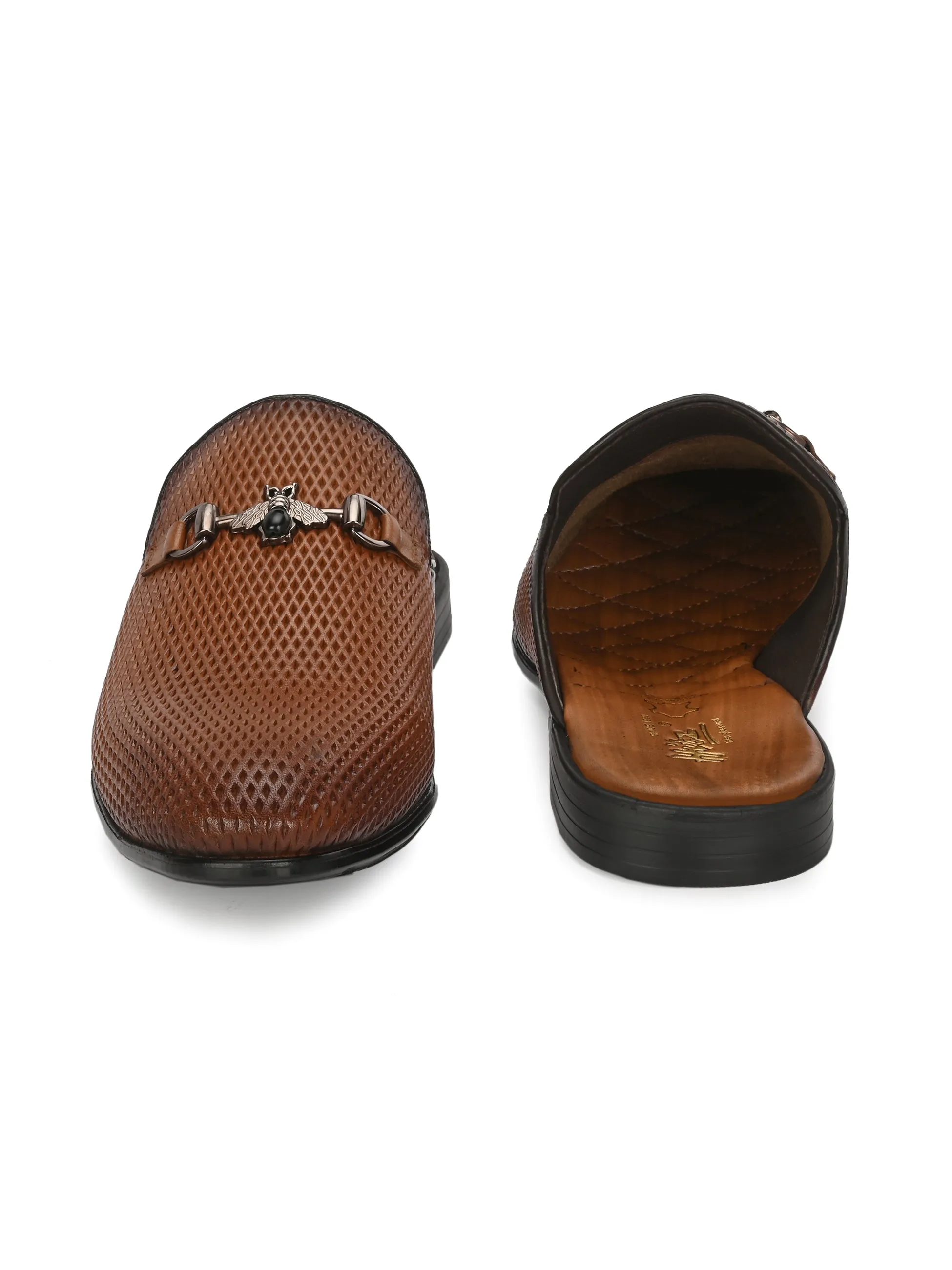 Hitz Men's Tan Leather Half Shoes Ethnic Wear Mule Shoes