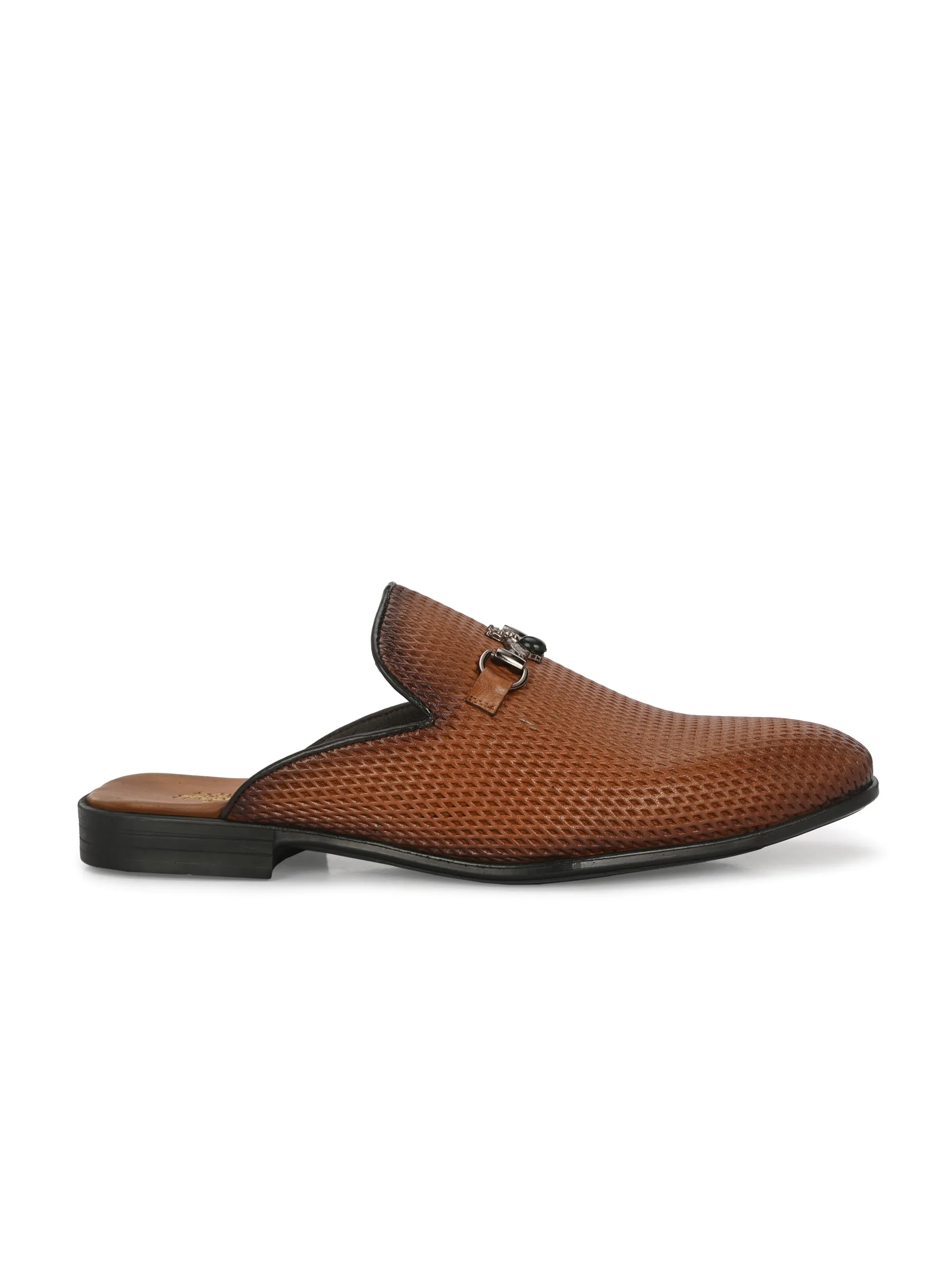 Hitz Men's Tan Leather Half Shoes Ethnic Wear Mule Shoes
