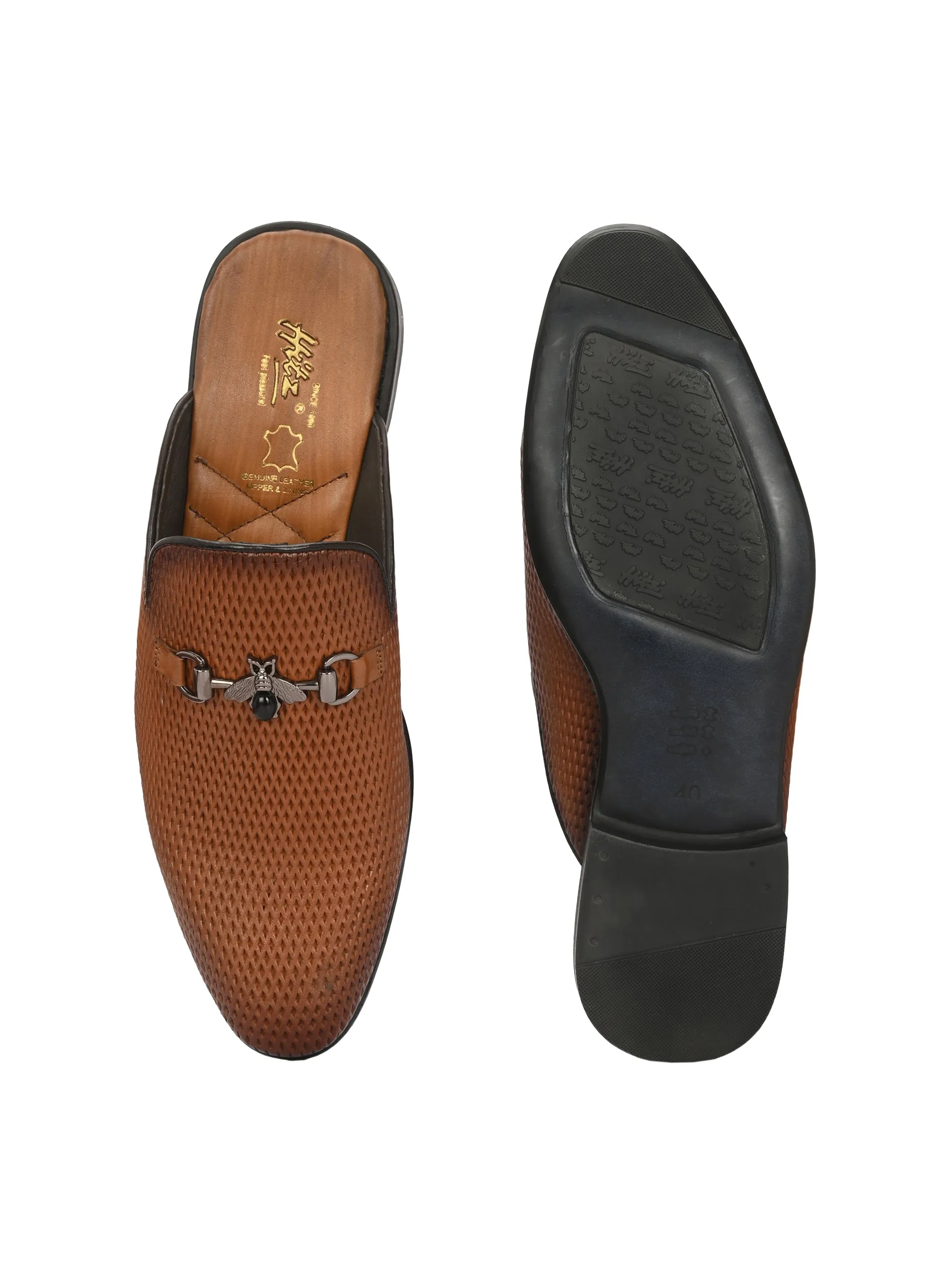 Hitz Men's Tan Leather Half Shoes Ethnic Wear Mule Shoes