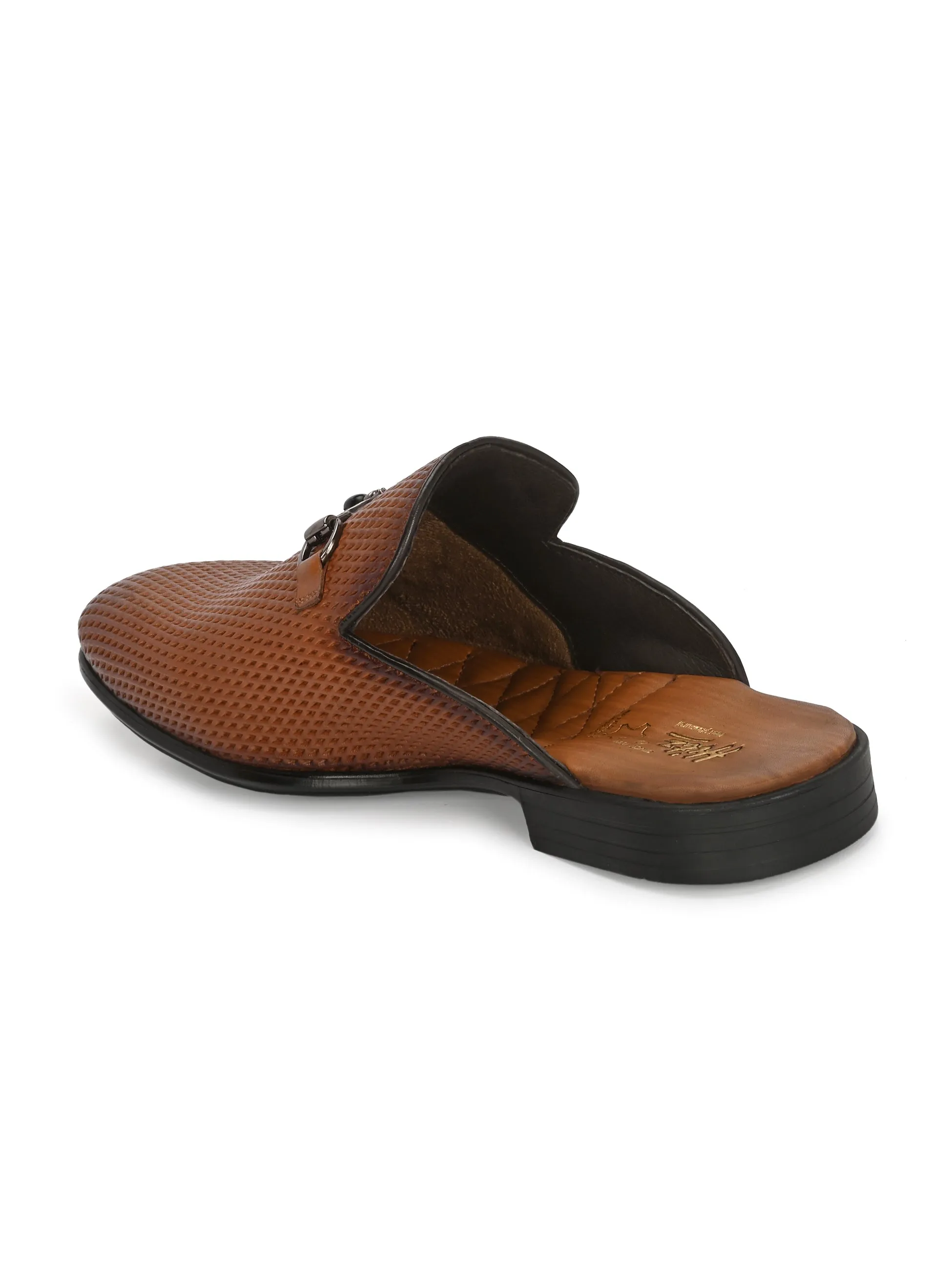 Hitz Men's Tan Leather Half Shoes Ethnic Wear Mule Shoes