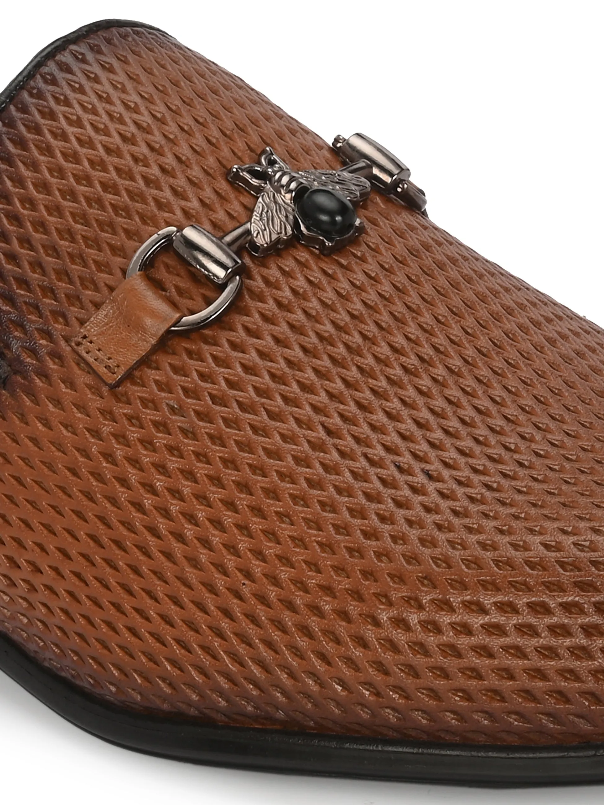 Hitz Men's Tan Leather Half Shoes Ethnic Wear Mule Shoes