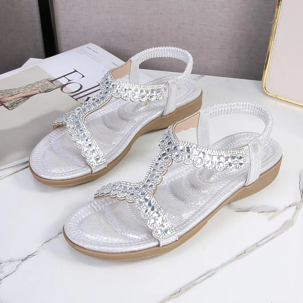 HNGHOU Sandals for Women Summer Beach Bohemian Flat Sandal Casual Comfortable Wedge Sandal Shoes