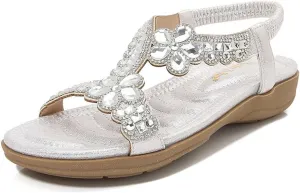 HNGHOU Sandals for Women Summer Beach Bohemian Flat Sandal Casual Comfortable Wedge Sandal Shoes