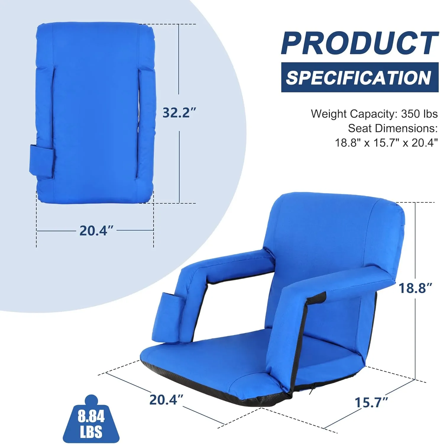 HomGarden Set of 2 Stadium Seat Chair for Bleachers Benches Grandstand Comfort Seats, 5 Reclining Custom Padded Cushion Backs Armrest Support