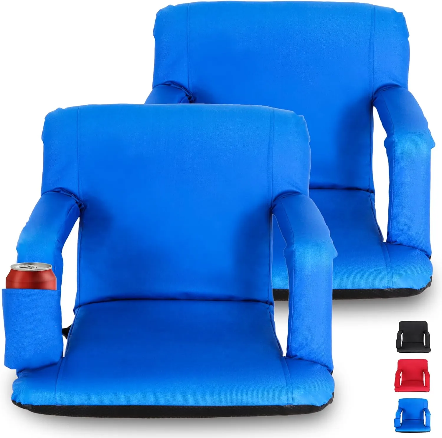 HomGarden Set of 2 Stadium Seat Chair for Bleachers Benches Grandstand Comfort Seats, 5 Reclining Custom Padded Cushion Backs Armrest Support