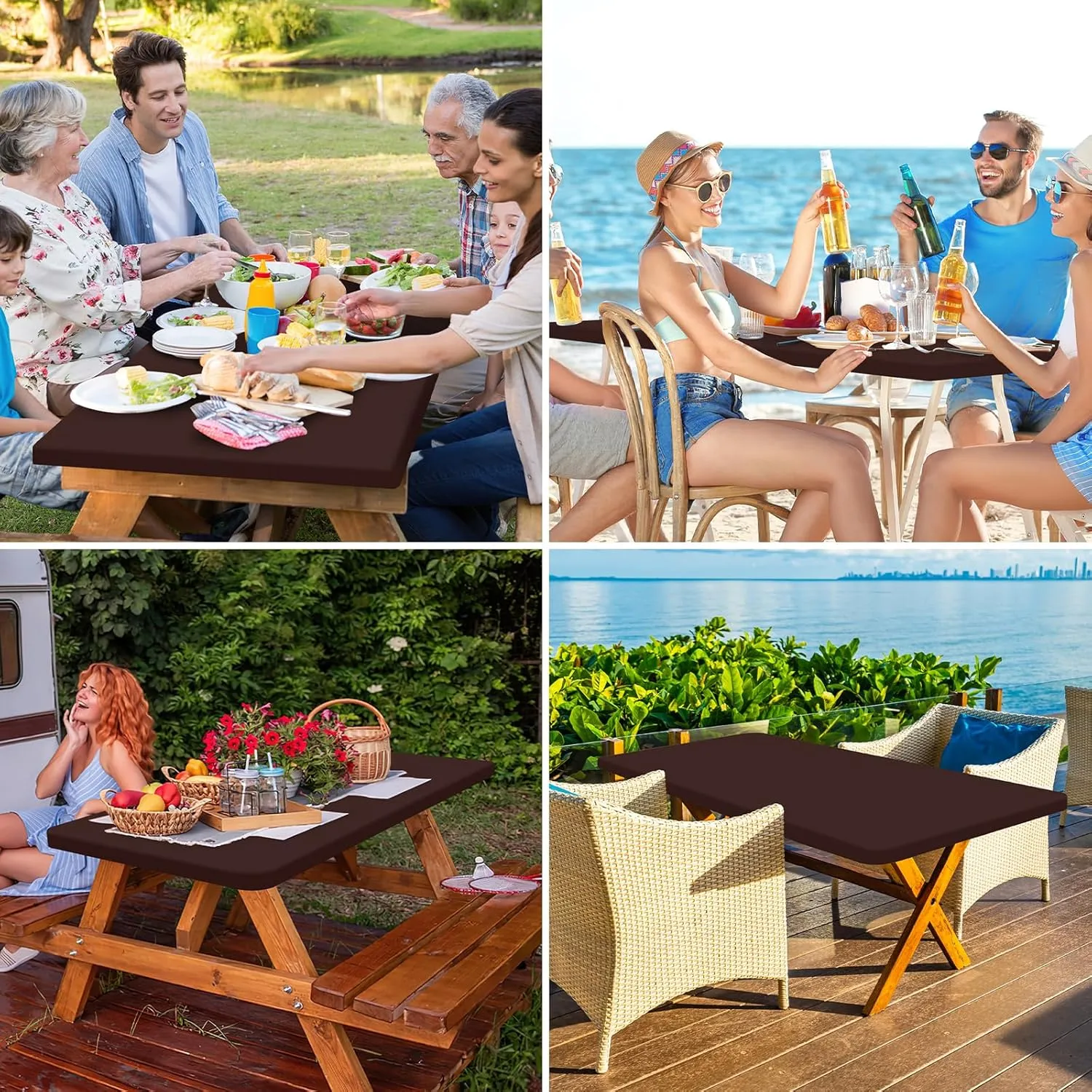 homing Rectangle Table Cloth Cover, Waterproof Polyester Elastic Fitted Tablecloth, Fits for 6 Foot Folding Tables, Washable Table Protector for Picnic, Camping, Outdoor (Coffee, 30" x 72")