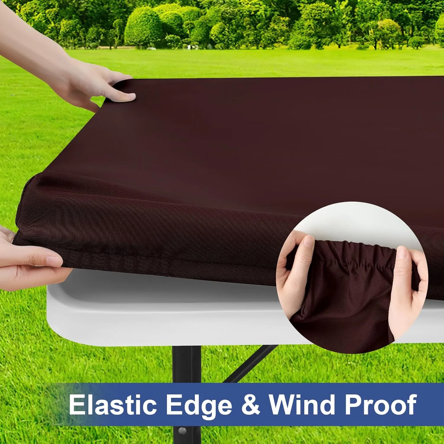 homing Rectangle Table Cloth Cover, Waterproof Polyester Elastic Fitted Tablecloth, Fits for 6 Foot Folding Tables, Washable Table Protector for Picnic, Camping, Outdoor (Coffee, 30" x 72")