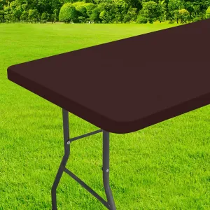 homing Rectangle Table Cloth Cover, Waterproof Polyester Elastic Fitted Tablecloth, Fits for 6 Foot Folding Tables, Washable Table Protector for Picnic, Camping, Outdoor (Coffee, 30" x 72")