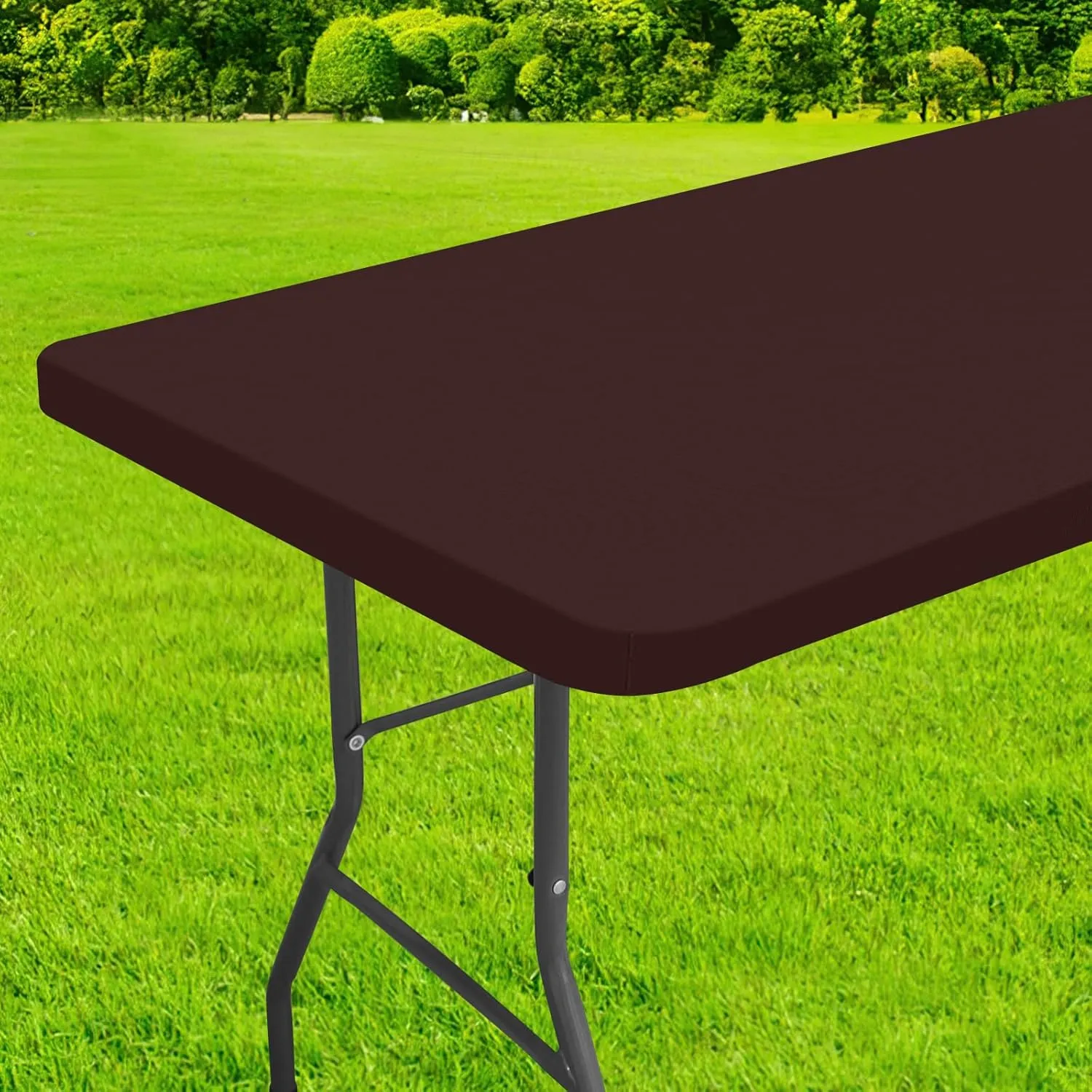 homing Rectangle Table Cloth Cover, Waterproof Polyester Elastic Fitted Tablecloth, Fits for 6 Foot Folding Tables, Washable Table Protector for Picnic, Camping, Outdoor (Coffee, 30" x 72")